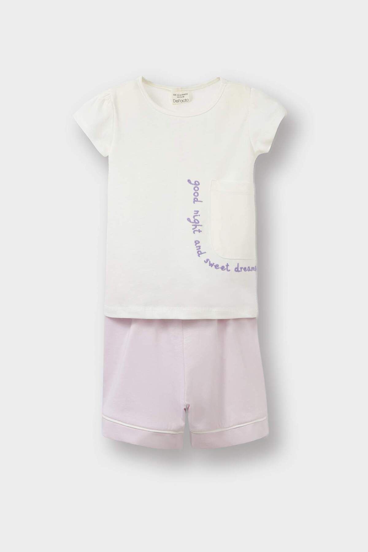 Defacto Kız Bebek Pijama Takımı Kısa Kollu Penye Pijama Üstü Esnek Belli Şort E1548A525HS
