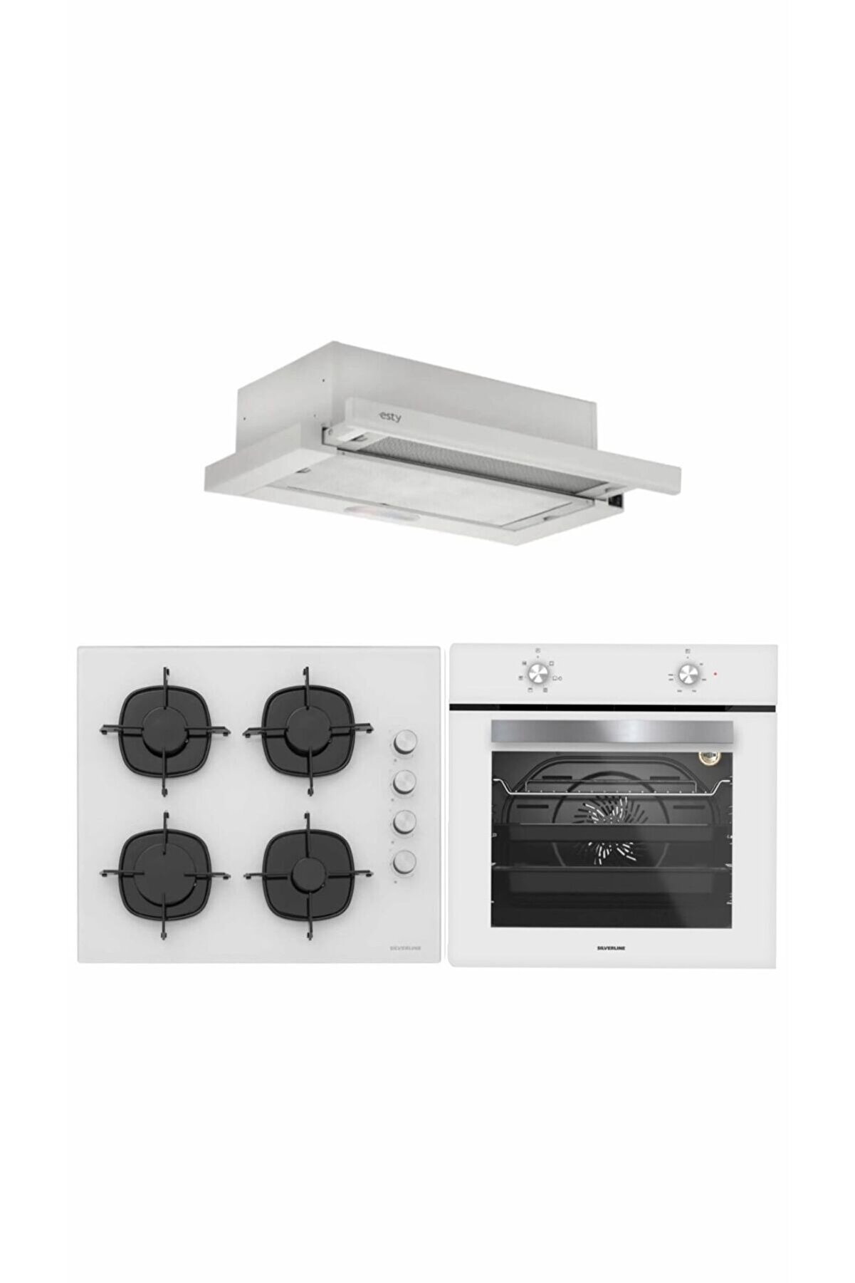 - Esty Aspiratör Karma Beyaz Cam Ankastre Set (Esty 1350 - CS5335W02 - BO6501W01)