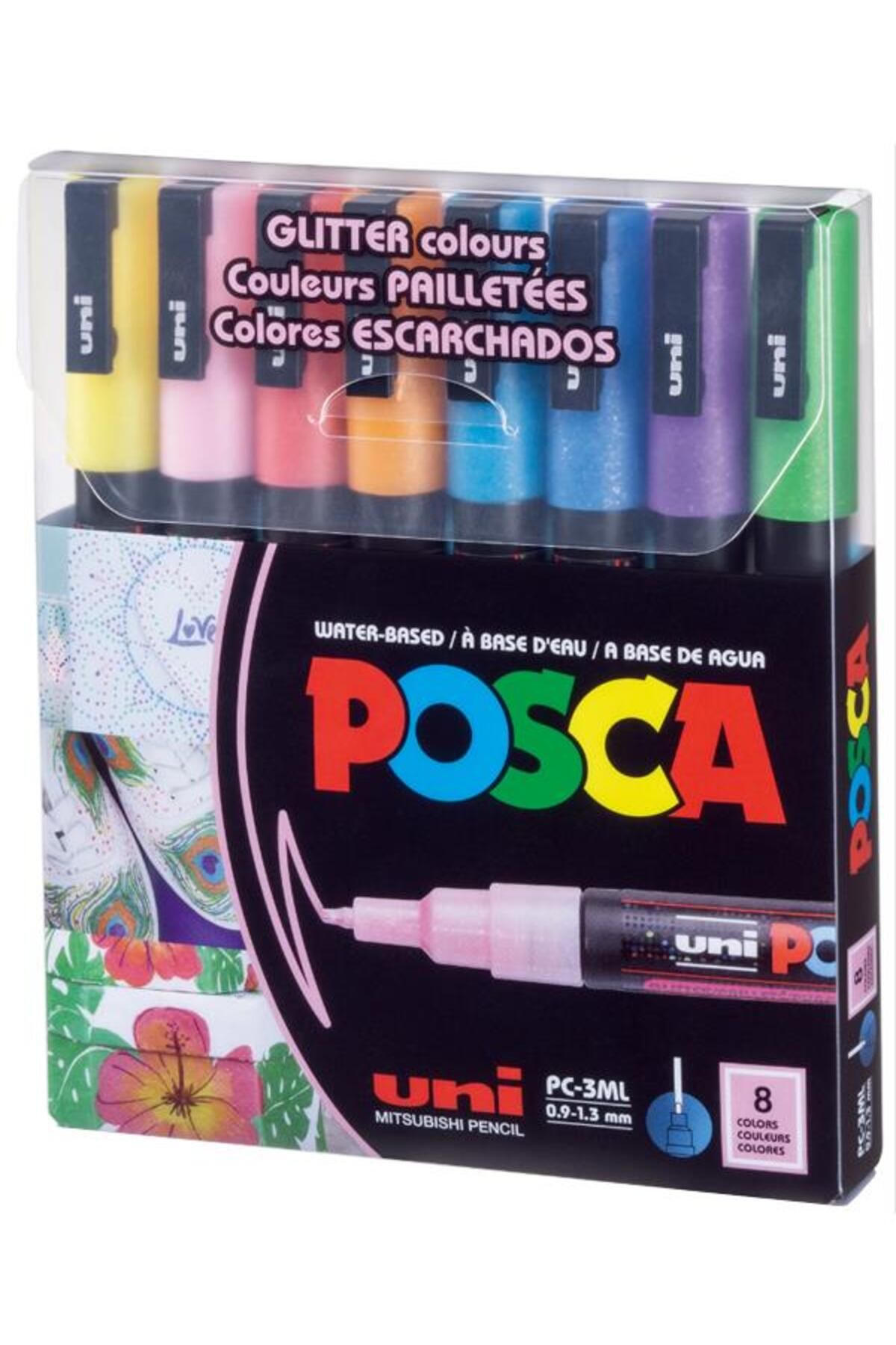 uni-ball Uni Posca Su Bazlı Marker Seti 8li Simli Renkler 0.9mm 1.3mm Pc3ml