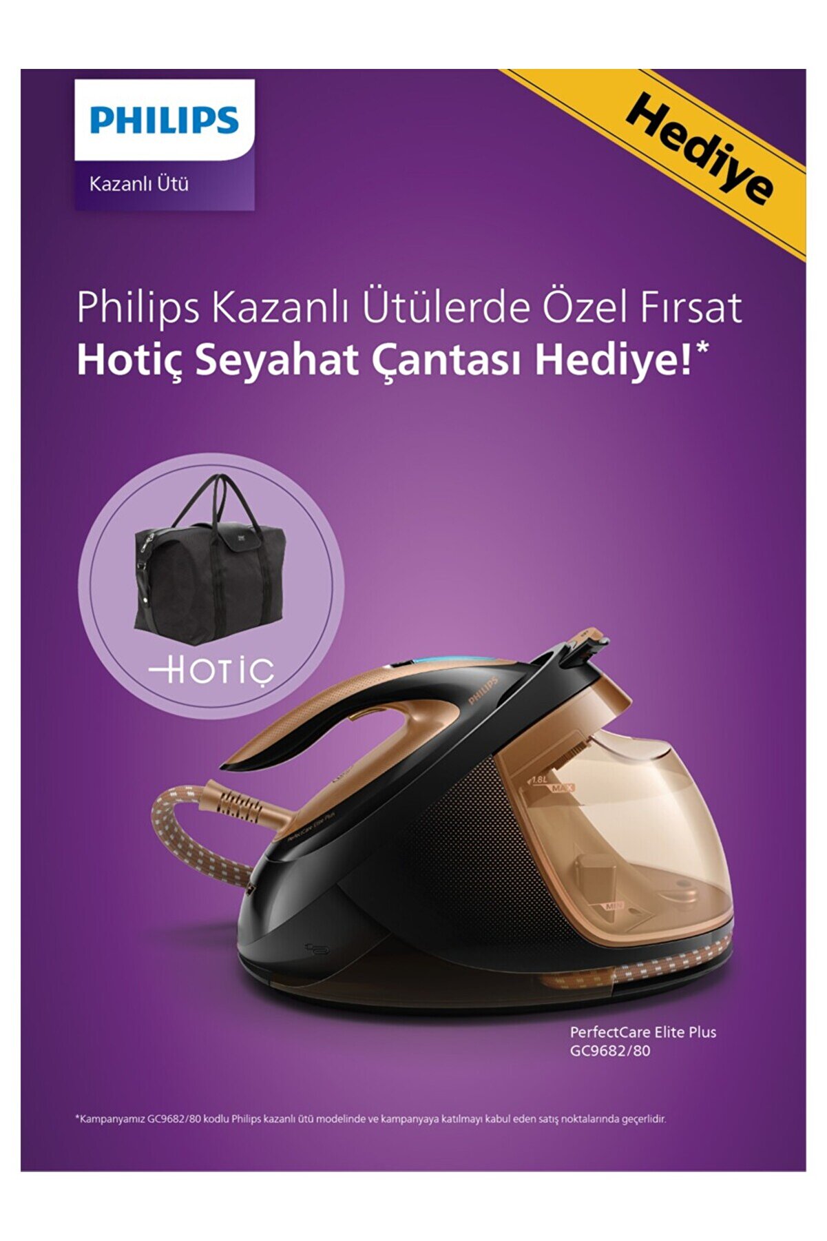 Perfectcare Elite Plus Buhar Kazanlı Ütü 8 Bar, 600g Şok Buhar, Gc9682/80 Çanta Hediyeli