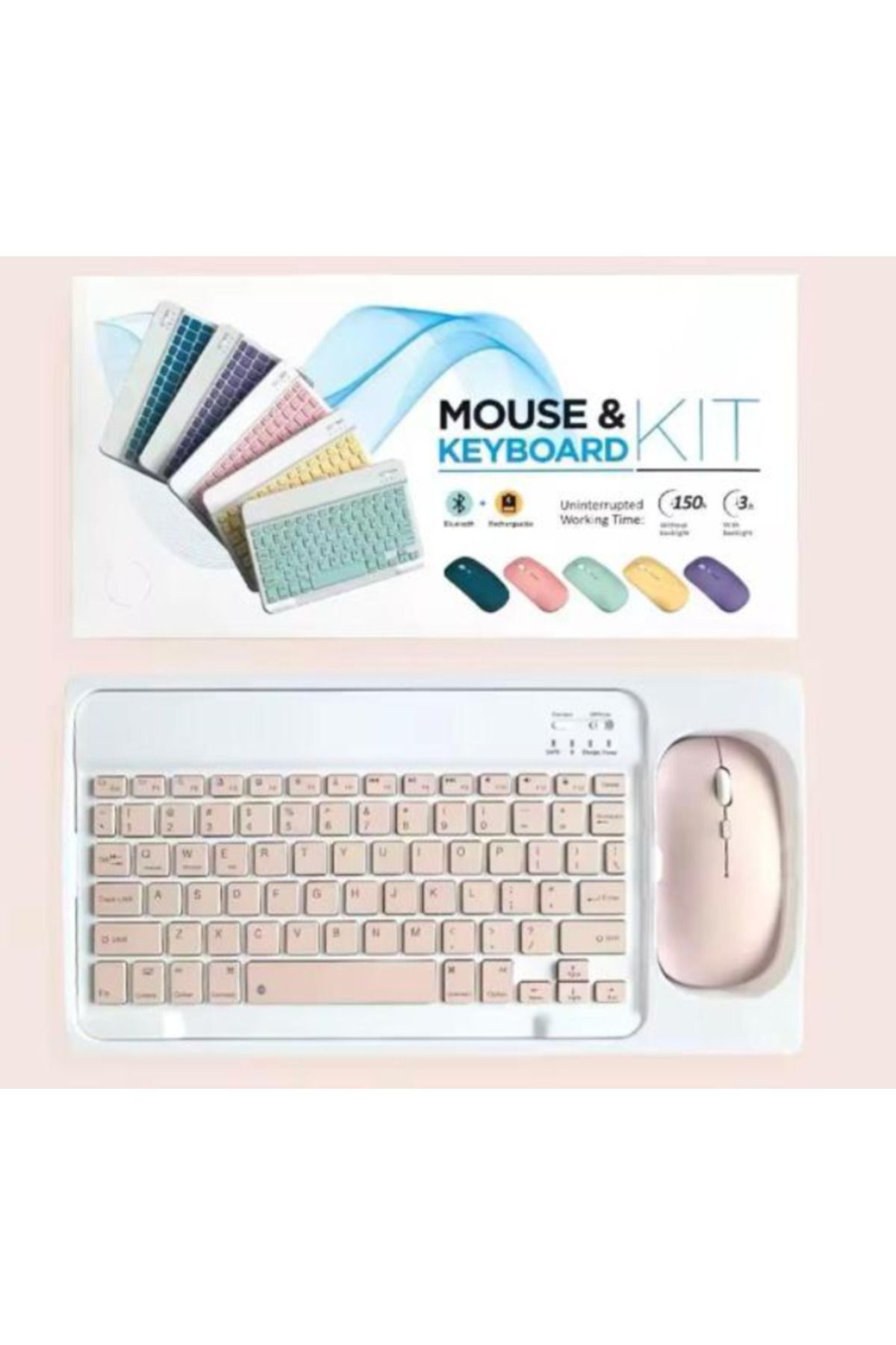 OneZero Şık Pembe Bluetooth Klavye Mouse Set (KABLOSUZ, PC/MAC/TABLET UYUMLU)