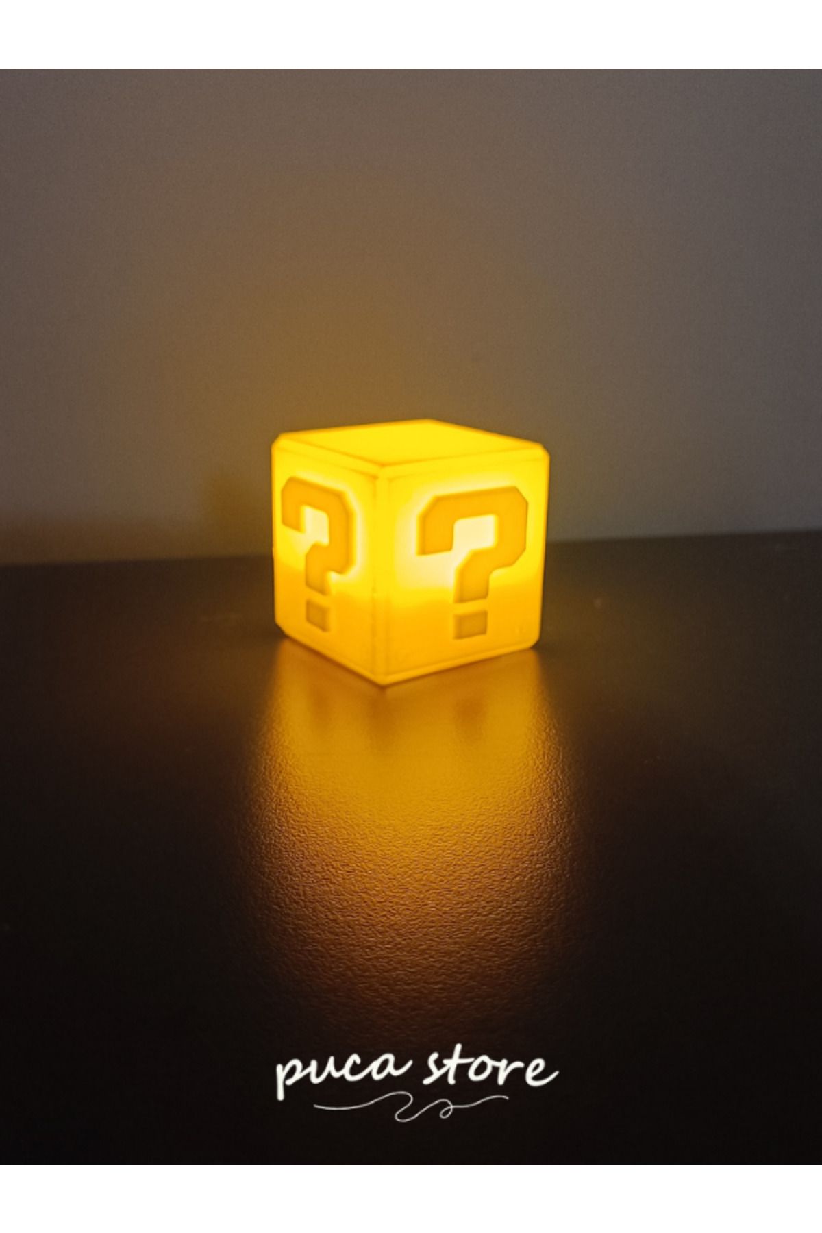 puca Minecraft Lucky Block Temalı Sarı Masa Lambası - Led Mum Hediyeli Gece Lambası