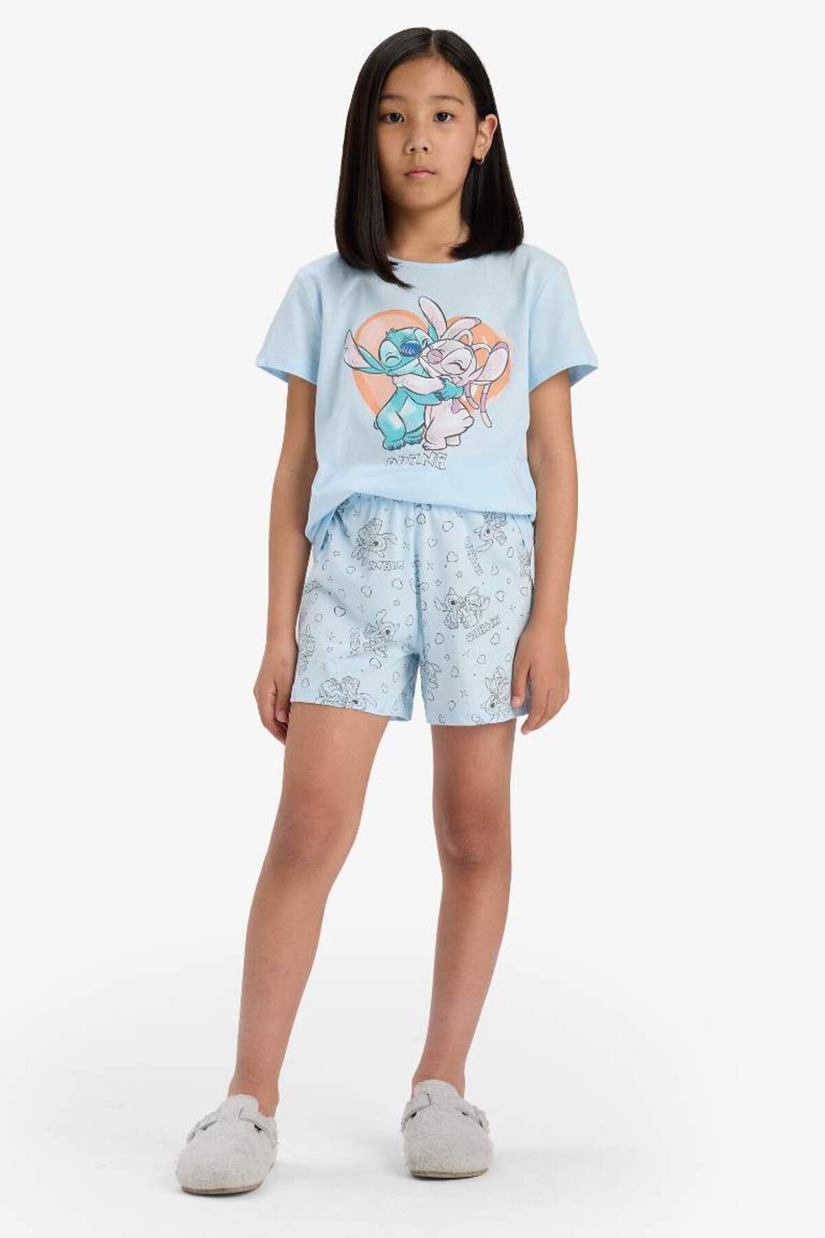 Defacto Kız Çocuk Disney Lilo & Stitch Pijama Takımı Kısa Kollu Üst Şort E6241a825sp