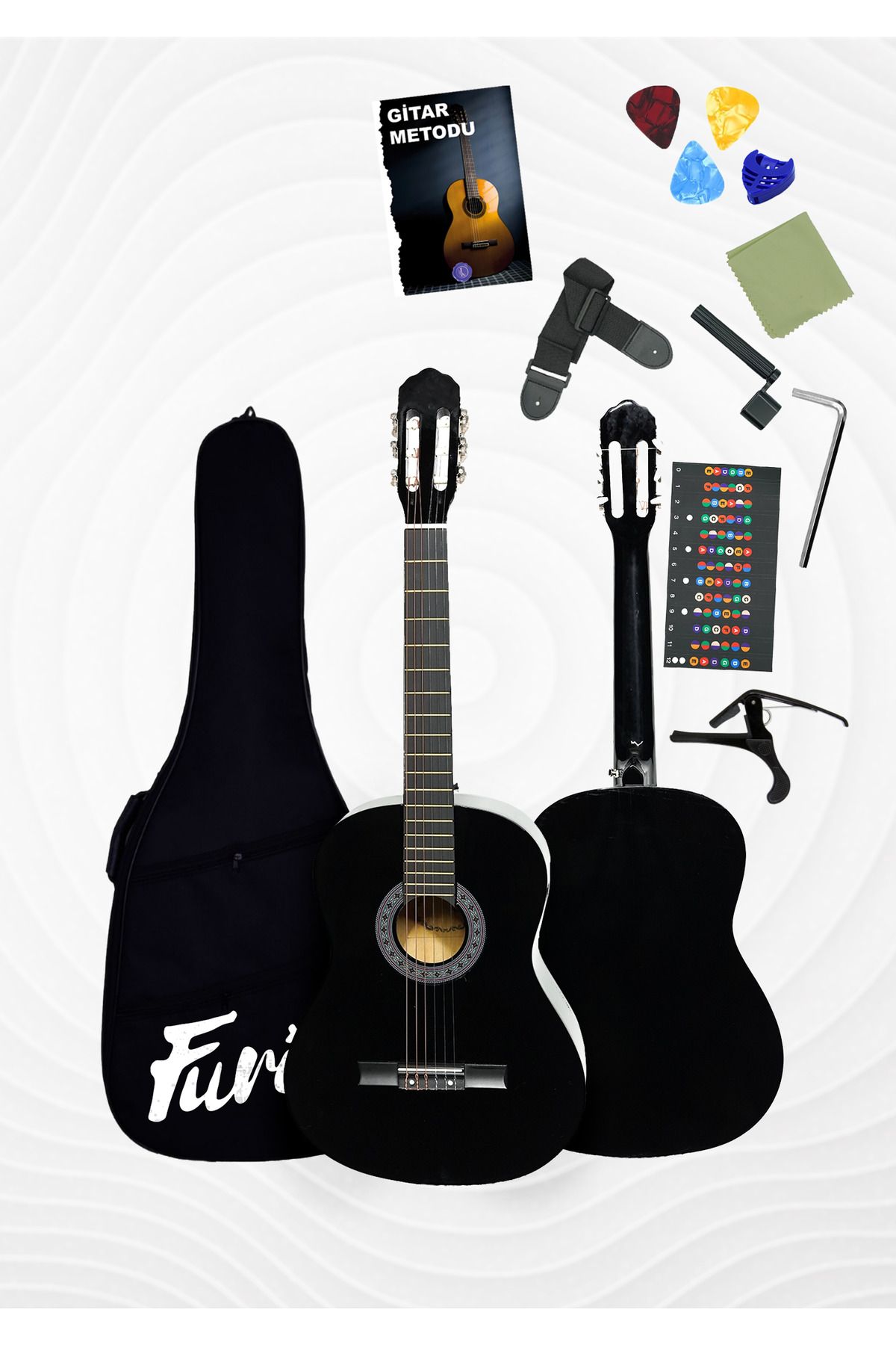 Furia Cg-3902bk Klasik Gitar 4/4 Yetişkin Boy Sap Ayarlı Full Set