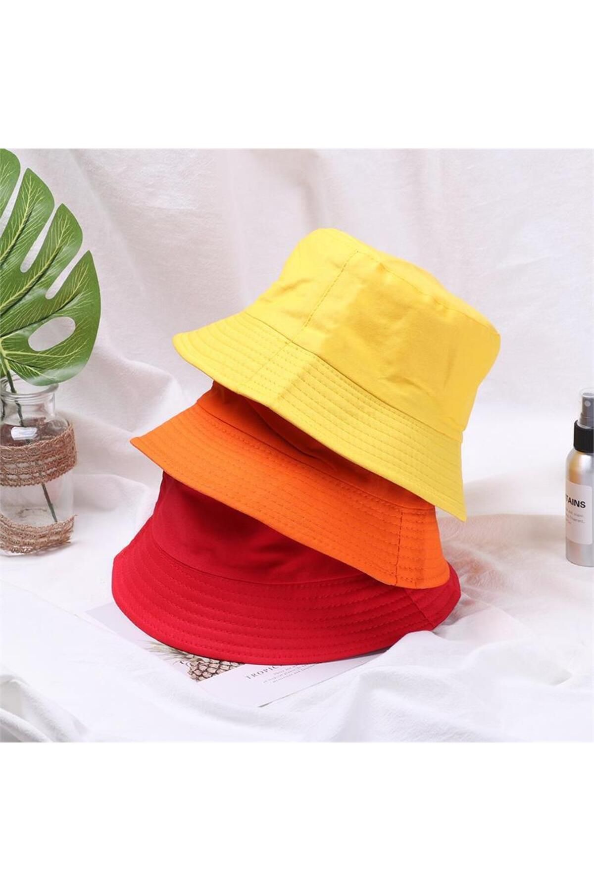 Köstebek Unisex Sarı Düz Bucket Şapka
