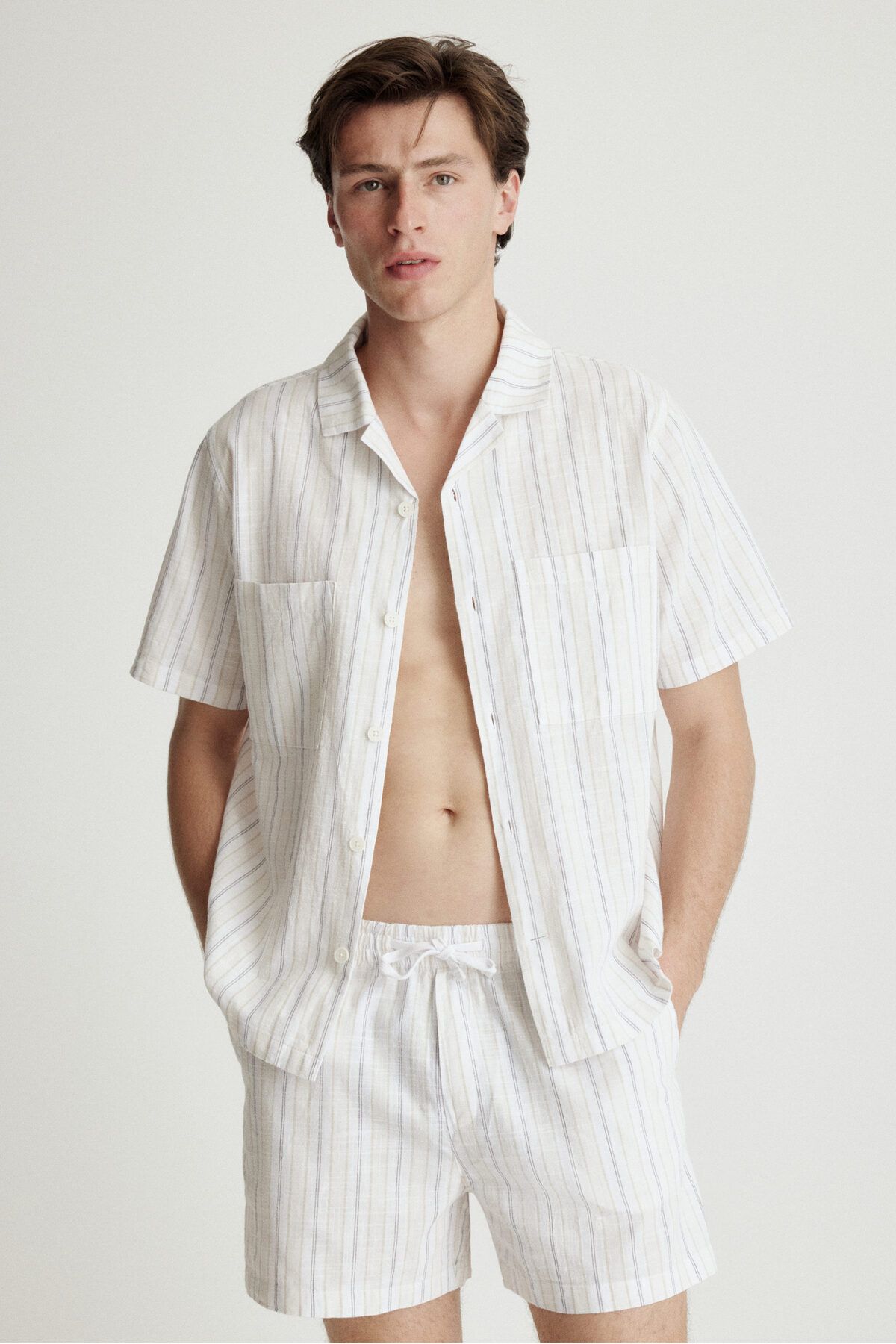 H&M Gömlek ve Şortlu Pamuklu Pijama Takımı
