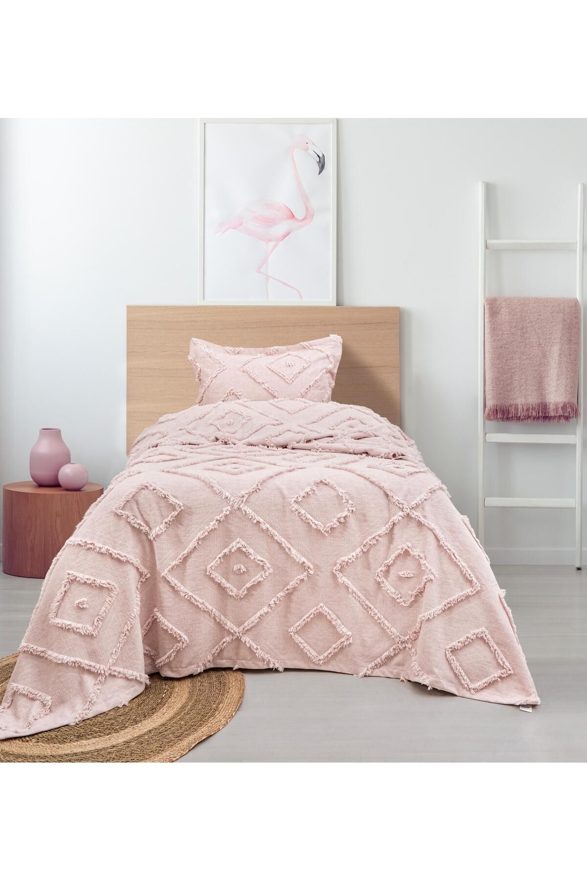 lusso stile Iskandinav Tek Kişilik Pudra Yatak Örtüsü 180 x 250 Tek Yastık Single