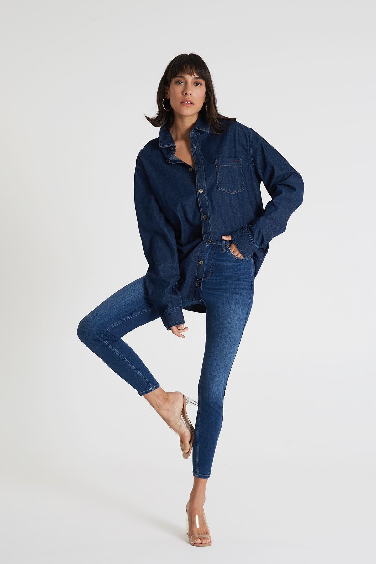 CROSS JEANS Kadın Koyu Mavi Yüksek Bel Skinny Jean Pantolon