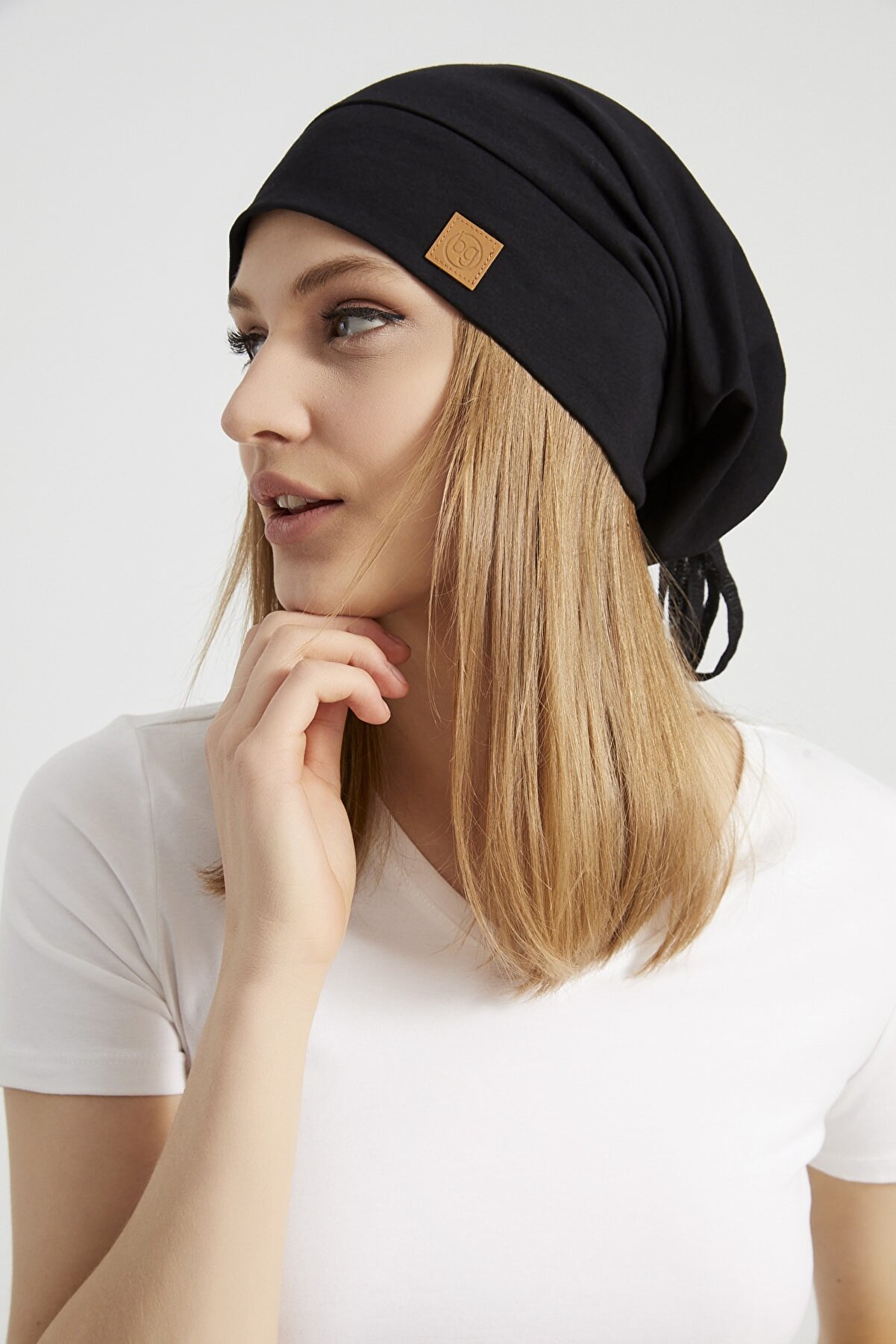 Butikgiz Kadın Siyah, Ip Detaylı Özel Tasarım 4 Mevsim Şapka Bere Buff -ultra Yumuşak Doğal Penye Kumaş