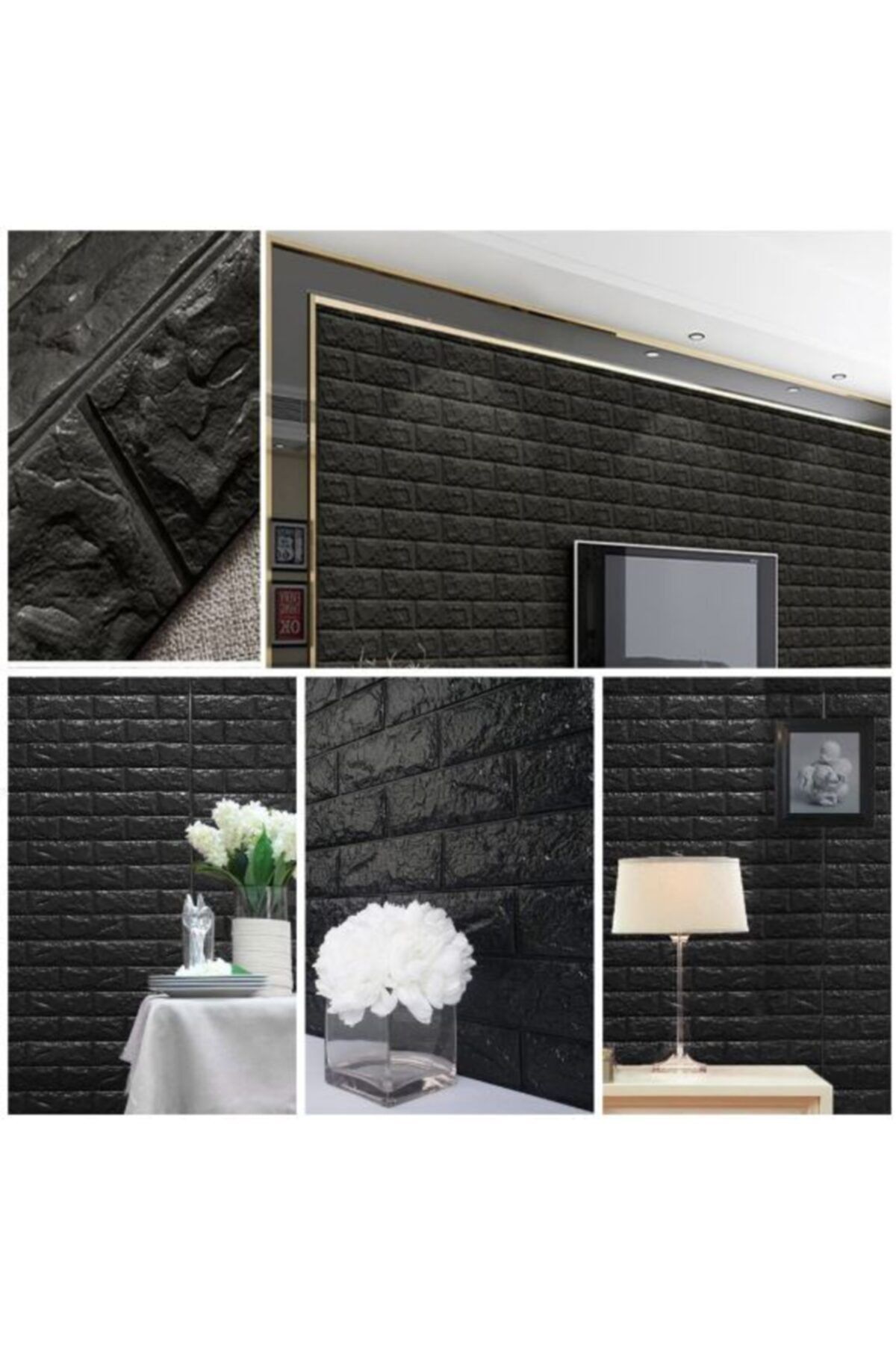 Renkli Duvarlar Nw06 Siyah Tuğla Arkası Yapışkanlı Esnek Silinebilir Duvar Paneli 3d Duvar Kağıdı
