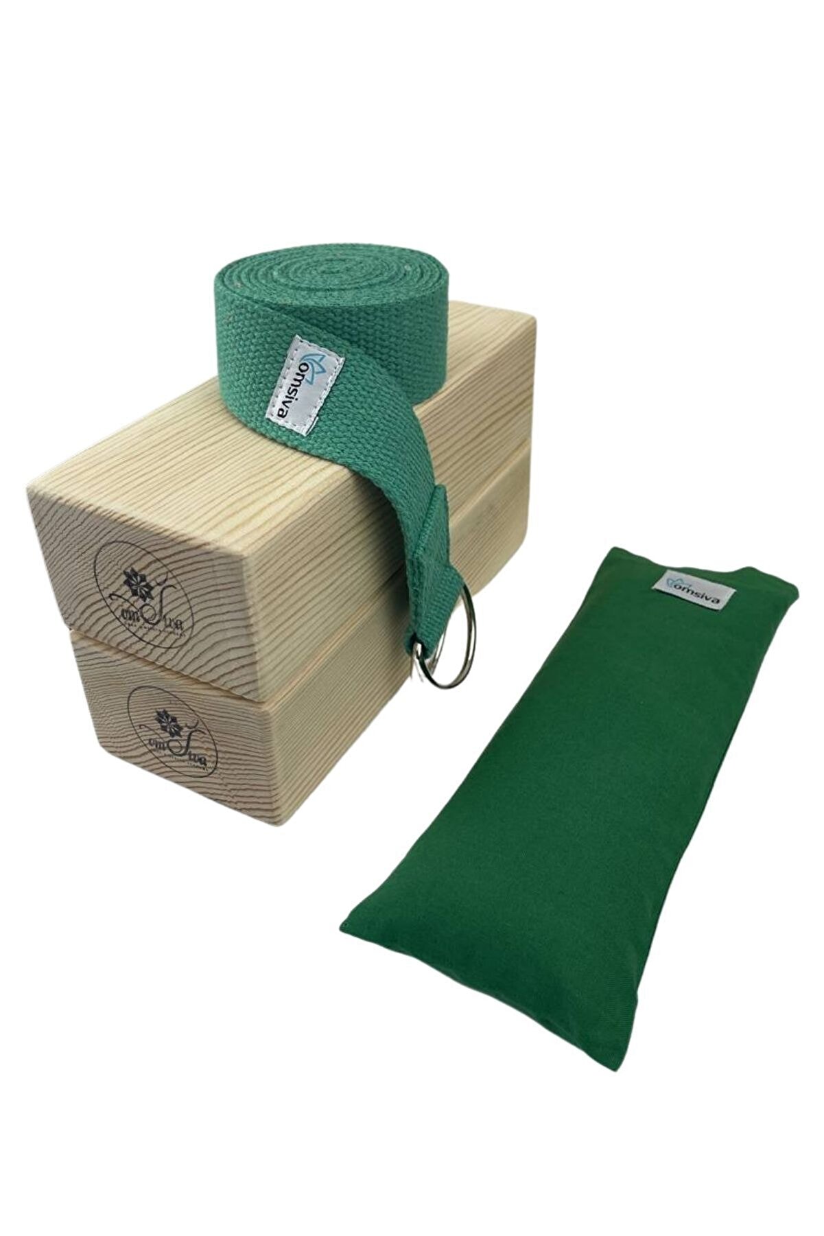 OmSiva Yoga Set Yeşil 2 Adet Blok Çift Katlı Yıkanabilir Lavantalı Yoga Göz Yastığı Yoga Kemeri