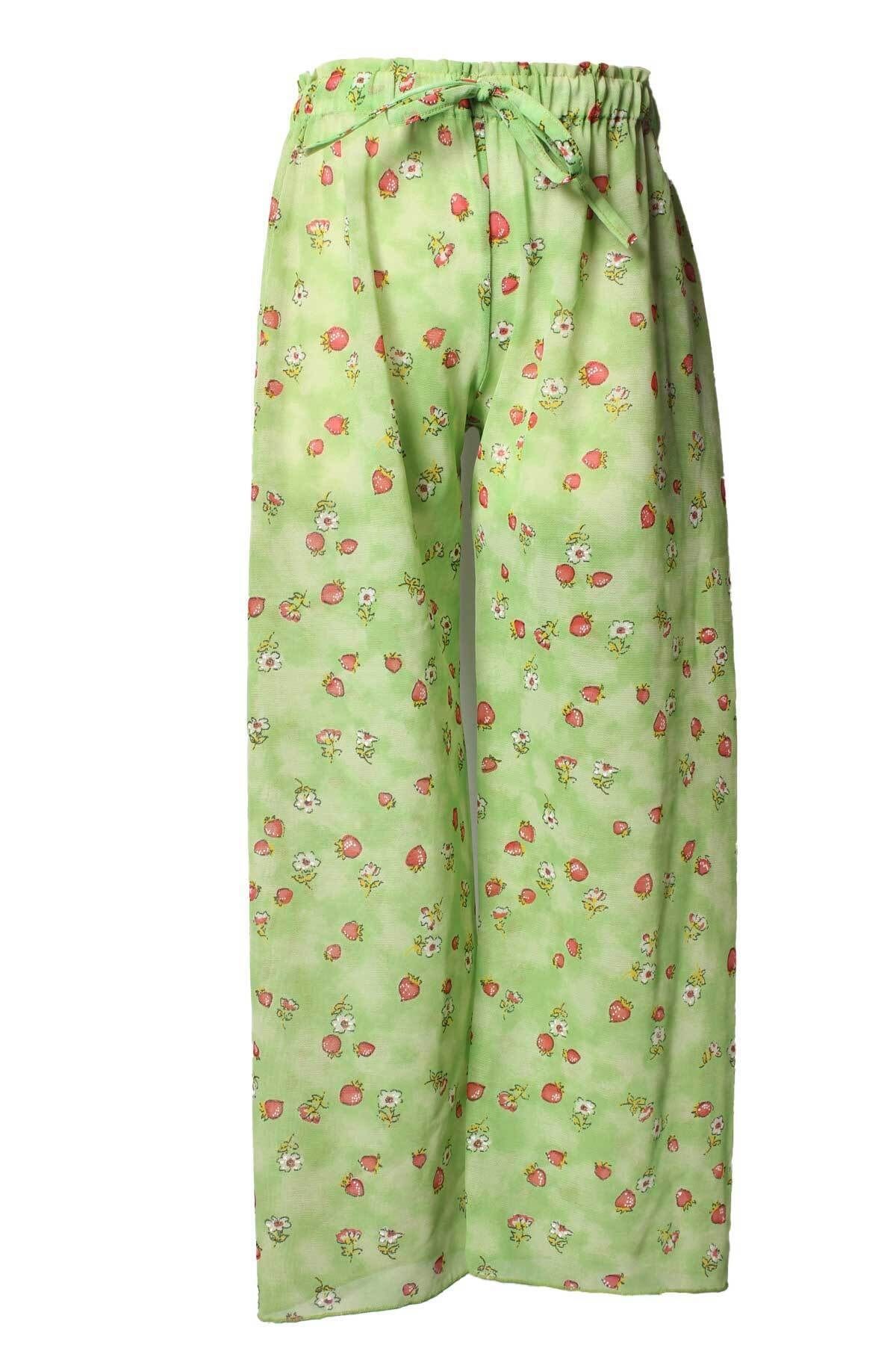 Sude Kız Çocuk Açık Yeşil Çiçek Desenli Belden Bağlamalı Tül Deniz Pantolonu 168-53