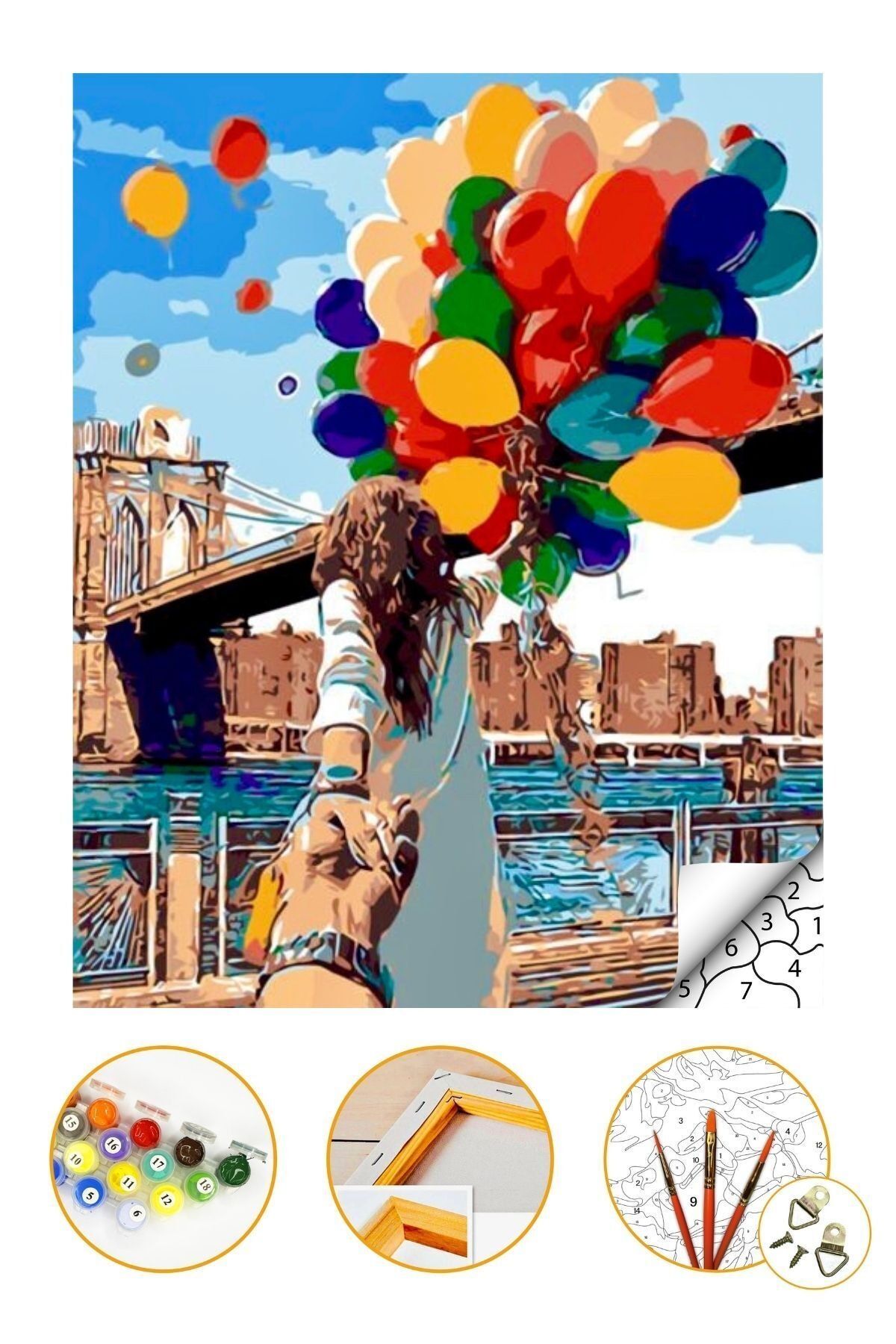 Talehobby Sayılarla Boyama Hobi Seti - Büyük Ölçü "renkli Balonlar" 60x75 Cm Çerçeveli