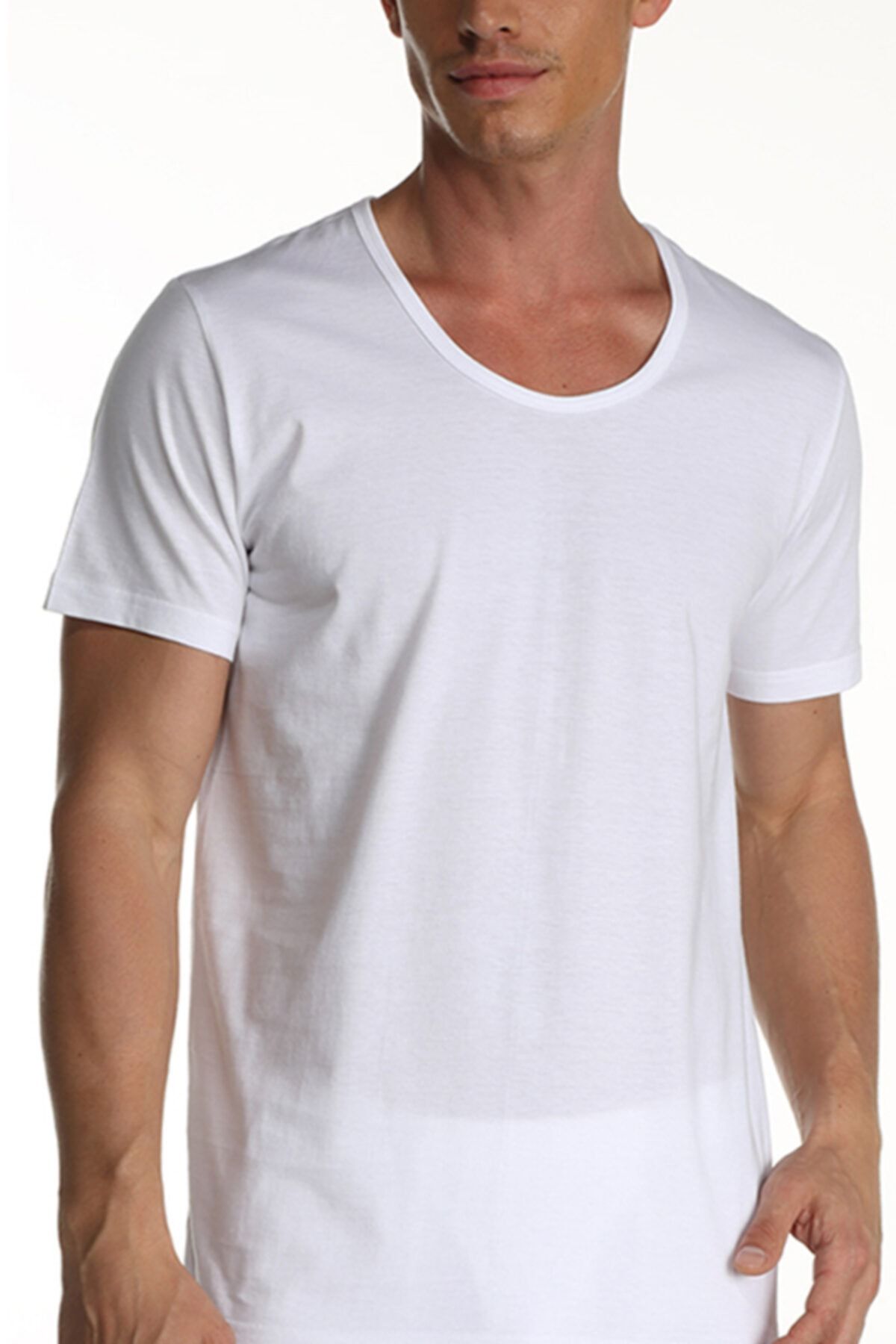Çift Kaplan Erkek Süprem Bisiklet Yaka Beyaz T-shirt 0953