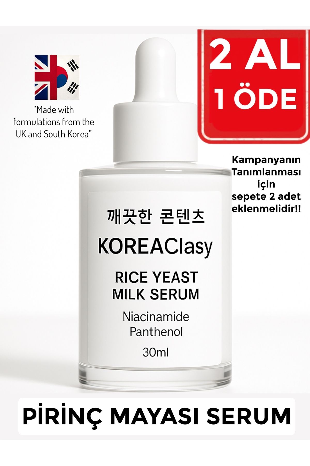 KOREAClasy Pirinç Mayası Sütü Beyazlatıcı Aydınlatıcı Leke Karşıtı Cildi Parlatan Niacinamide Panthenol Serum