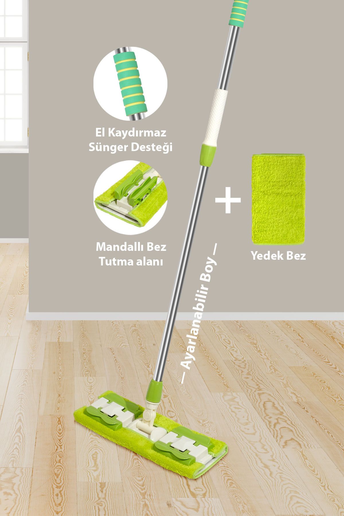 SENAX Ayarlanabilir Saplı Mop - Yeşil