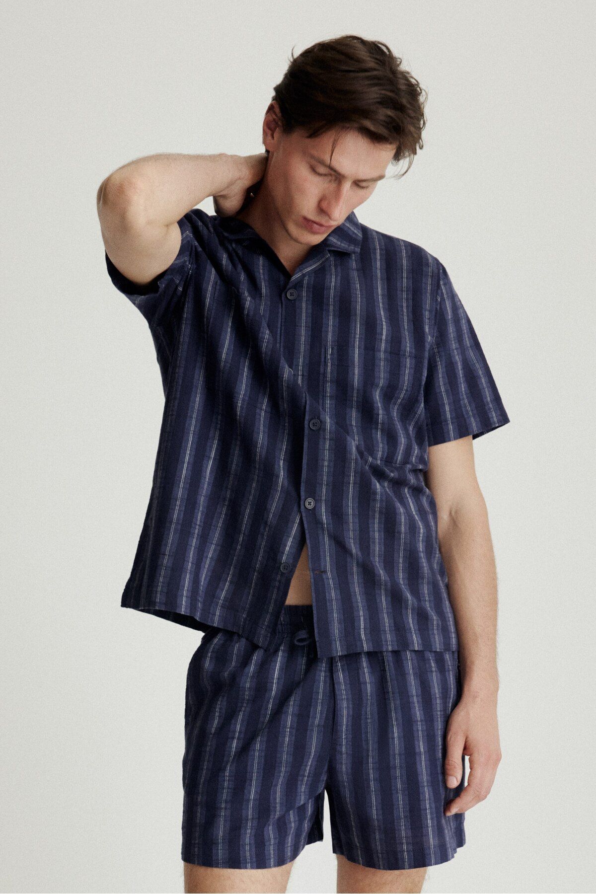 H&M Gömlek ve Şortlu Pamuklu Pijama Takımı