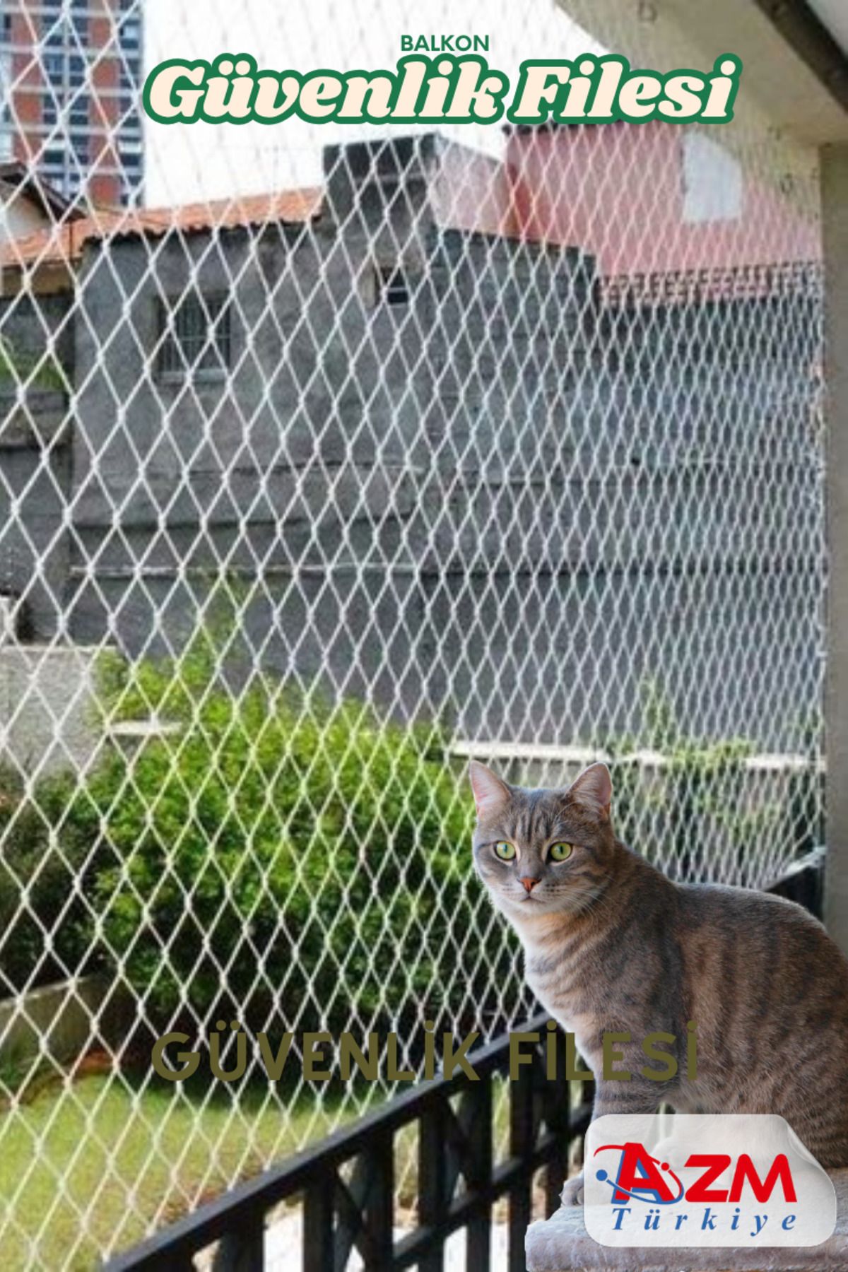 Azmtürkiye Balkon Filesi 2,5x5 Metre Kuş Filesi Kedi Filesi Güvercin Önleme Ağı