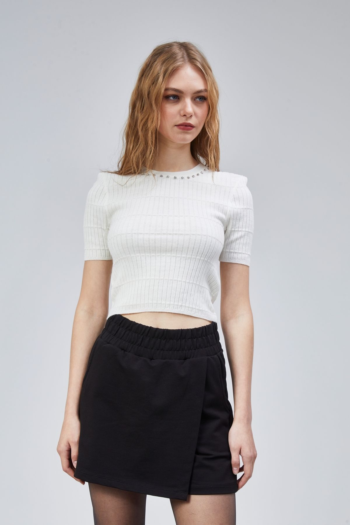 TF The Fancy For You Fancy Kadın Beli Lastikli Cepli Basic Siyah Şort Etek