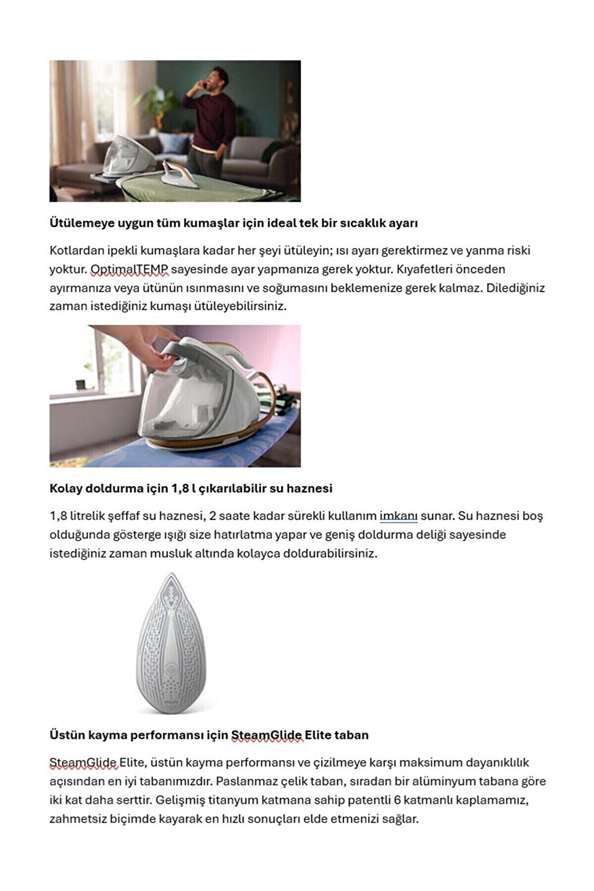 7000 Serisi Psg7040 Buhar Kazanlı Ütü OptimalTEMP Teknolojisi ile Yanık Riski Olmadan Ütüleme