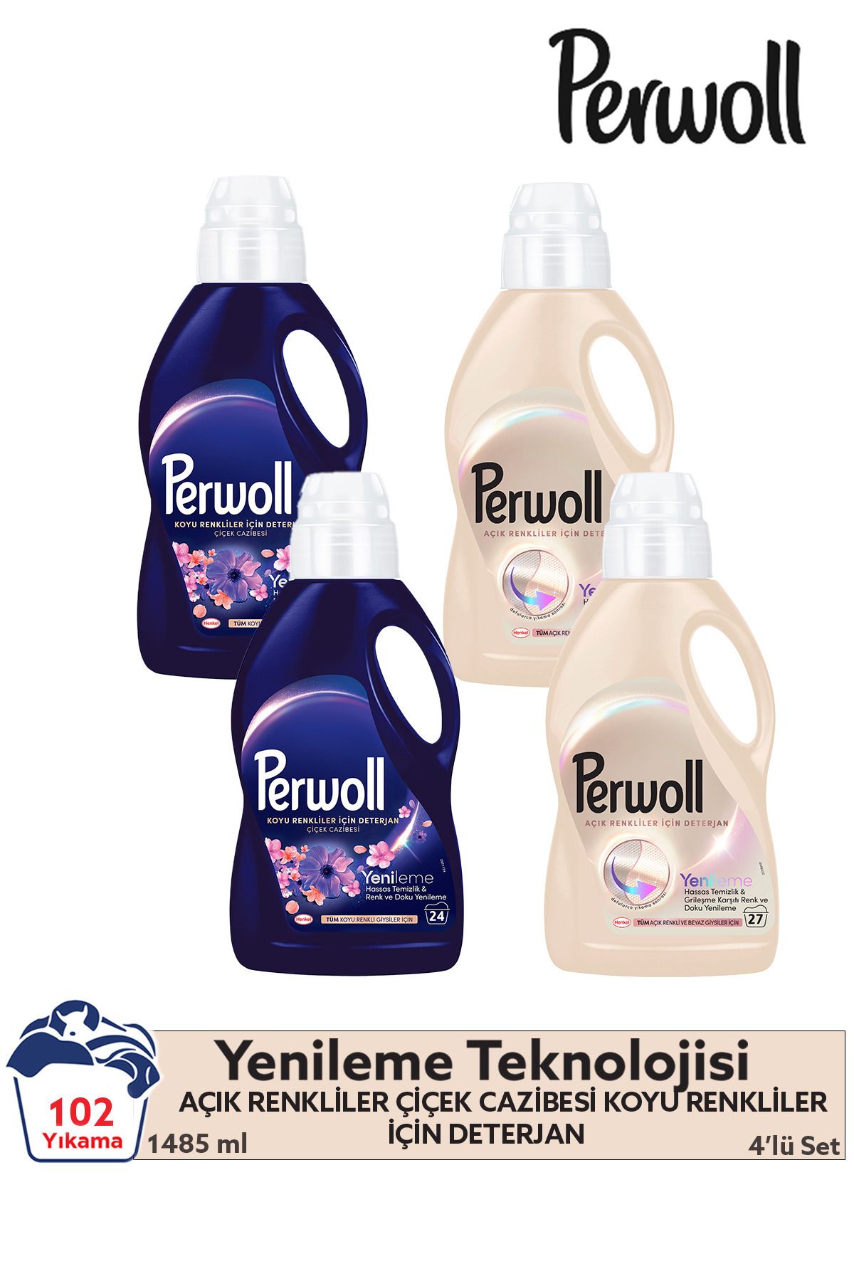 Perwoll Açık Renkliler 2x 1.485 ml 27 Yıkama & Çiçek Cazibesi Koyu Renkler X2 1.320 ml 24 Yıkama 3'l