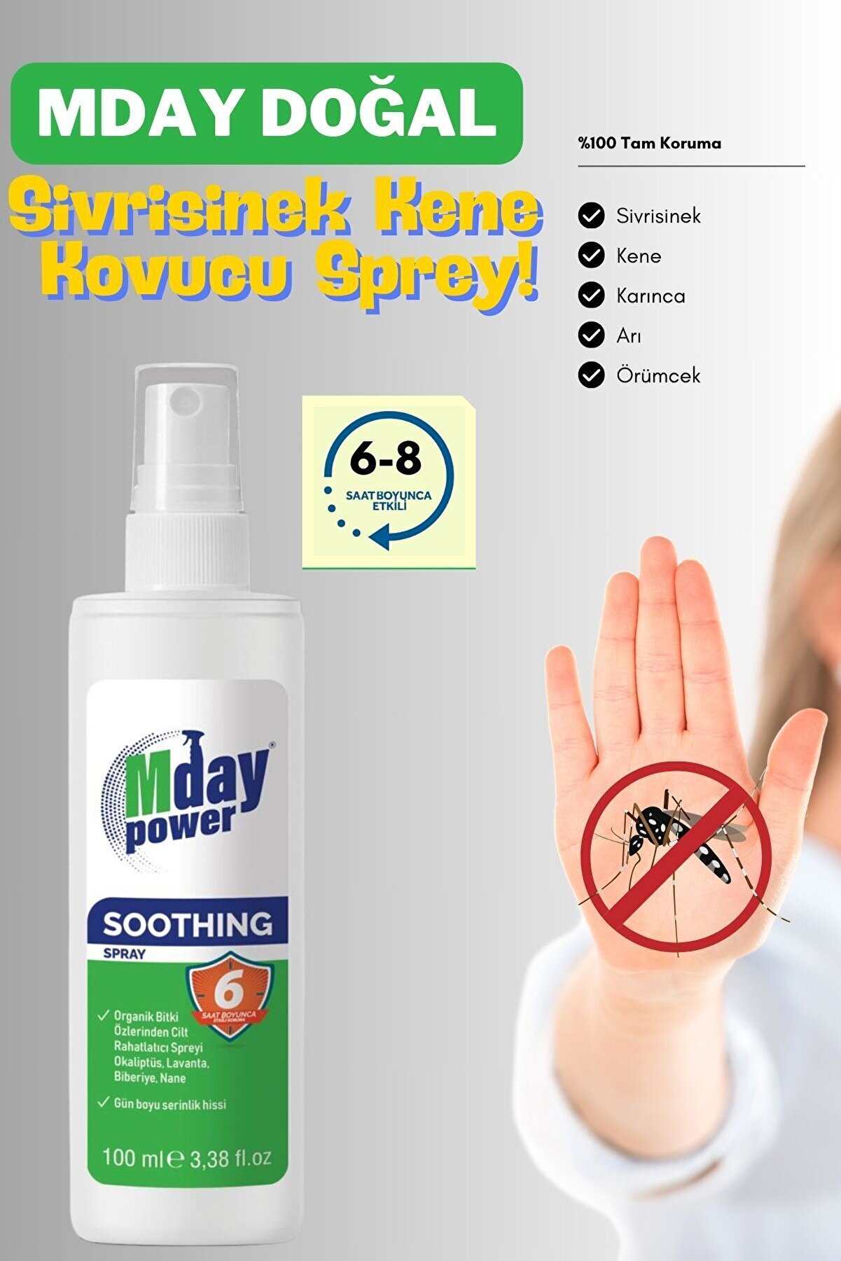 mday Doğal Bitki Özlü Kokusuz Böcek Kovucu Sprey – Sivrisinek, Karasinek, Kene Koruması