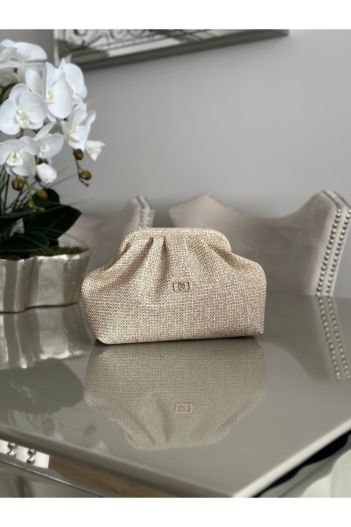 mossi Hasır Görünümlü Suni Deri Clutch Abiye Kadın Çantası