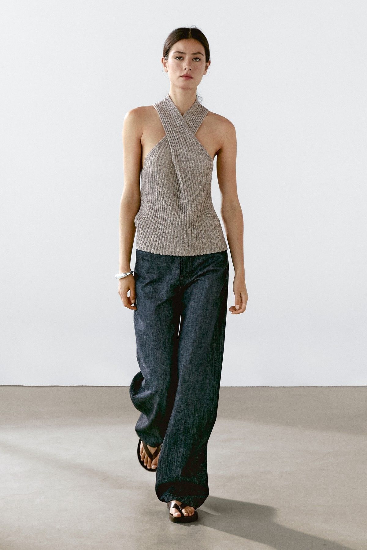 Massimo Dutti Pamuklu triko kruvaze top