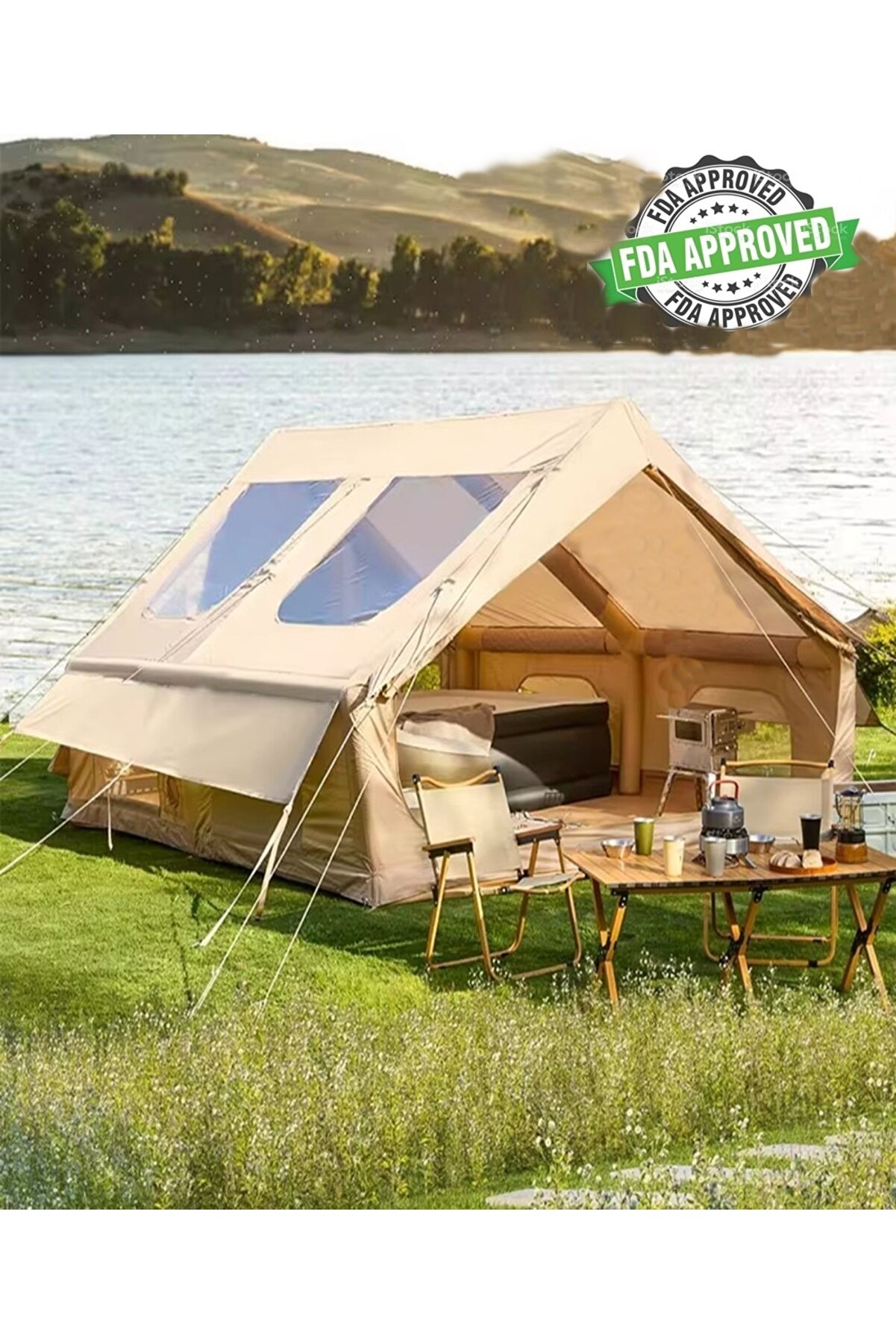 Havana 12 Kişilik Şişme Plaj Kamp Tatil Çadırı - Oxford Kumaşlı Pompalı Büyük Çadır