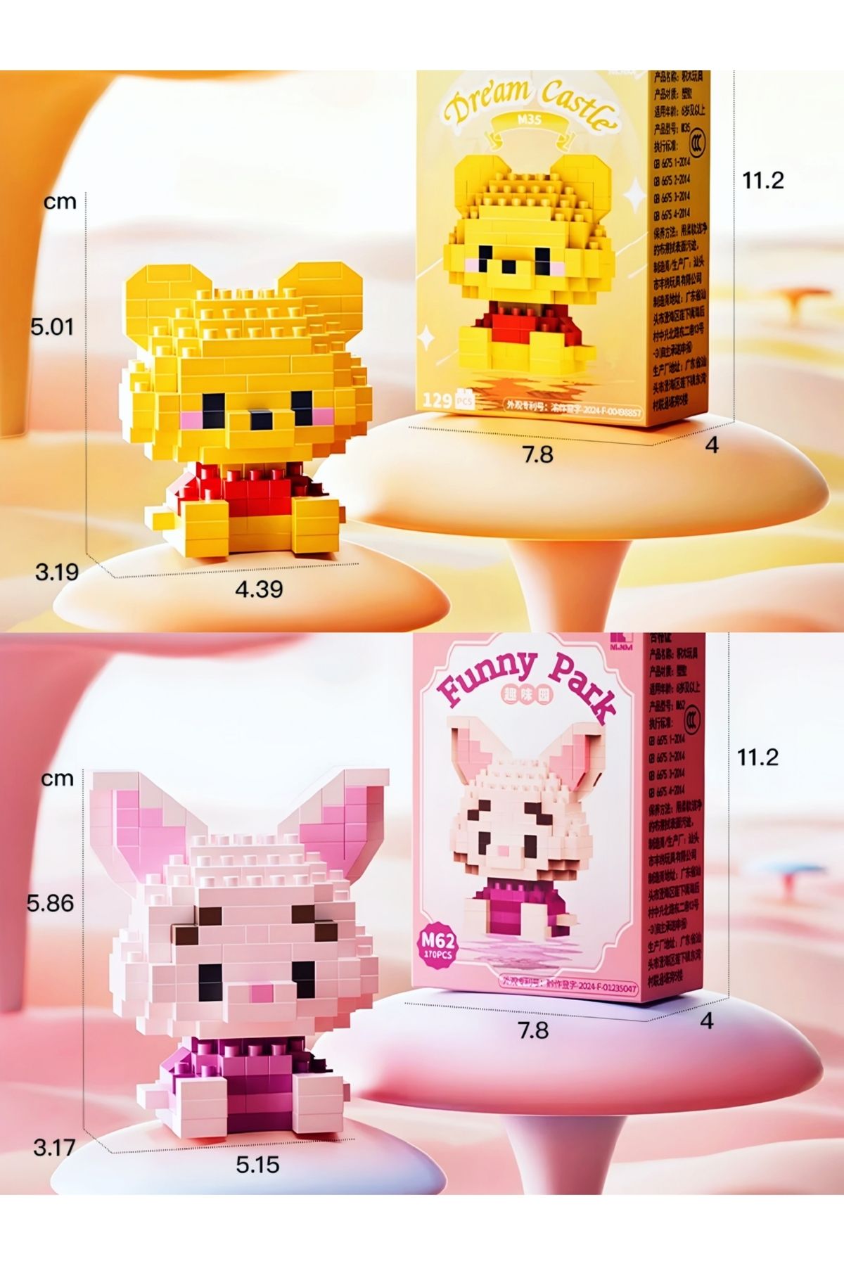 DEK BRİCKS Premium Seri Yeni Stil Winnie The Pooh Ve Piglet 2'li Set 3D yapboz Puzzle Yapı Blokları Hobi