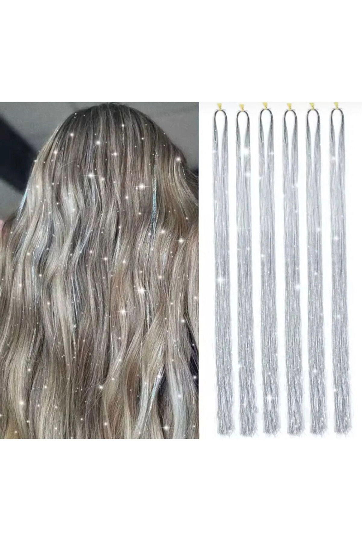 Genel Markalar Tinsel Bağlamalı Gümüş Renk Saç Simi - Doğal ve Stilize Görünüm İçin