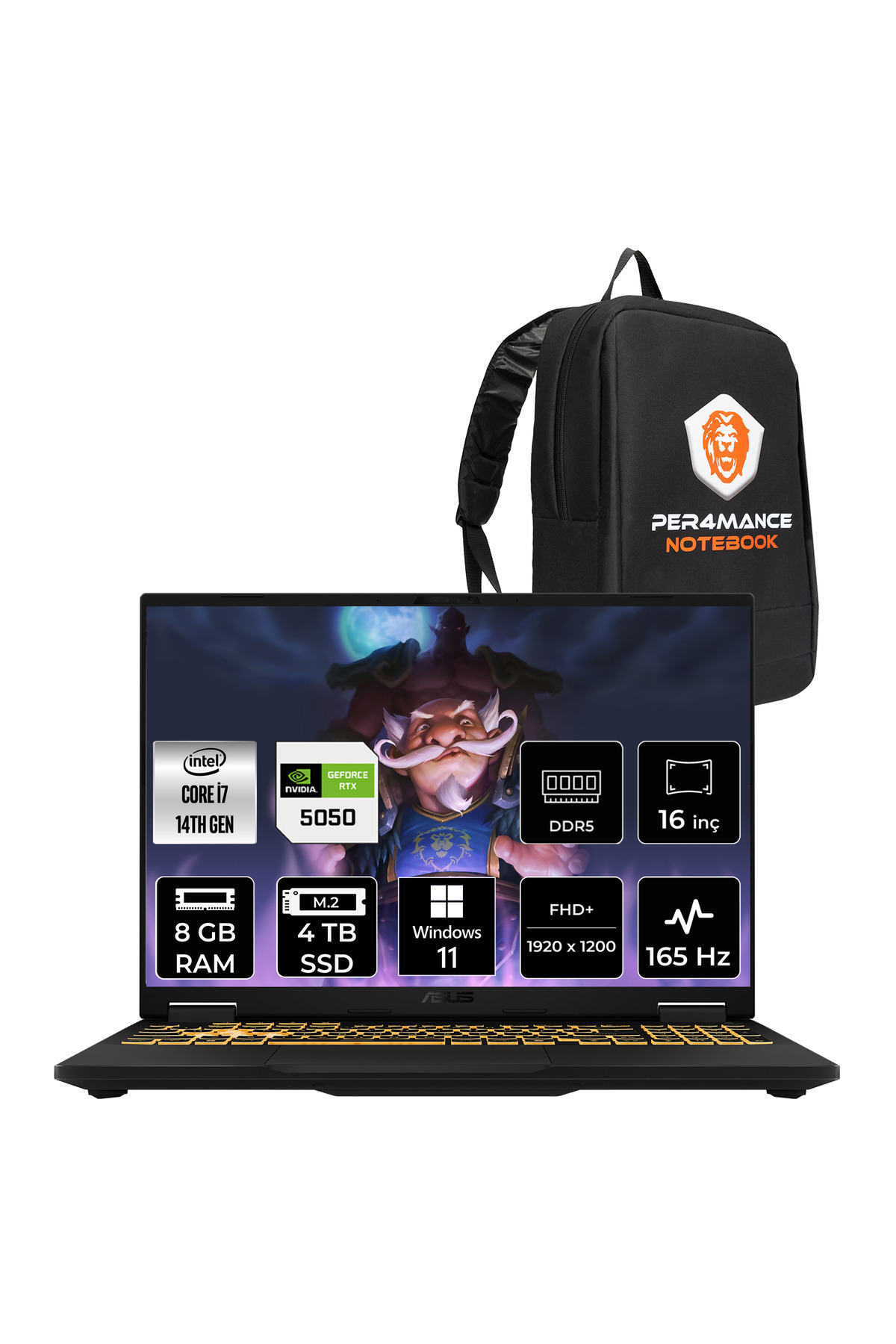 TUF F16 i5 13450HX 8GB 4TB SSD RTX5050/8GB 115W 165Hz 16'' WUXGA W11P Gaming Laptop FX608JH
