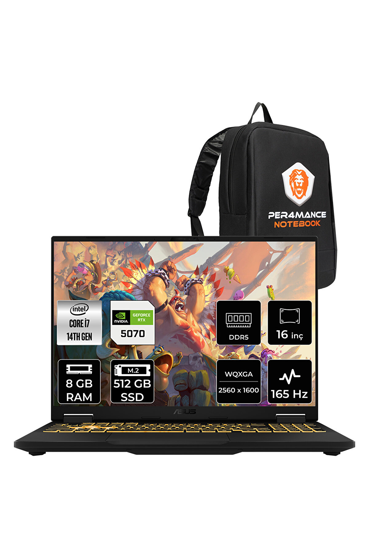 TUF F16 i7 14650HX 8GB 512GB SSD RTX5070/8GB 165Hz 16'' 2.5K WQXGA FDOS Gaming Laptop FX608JPR