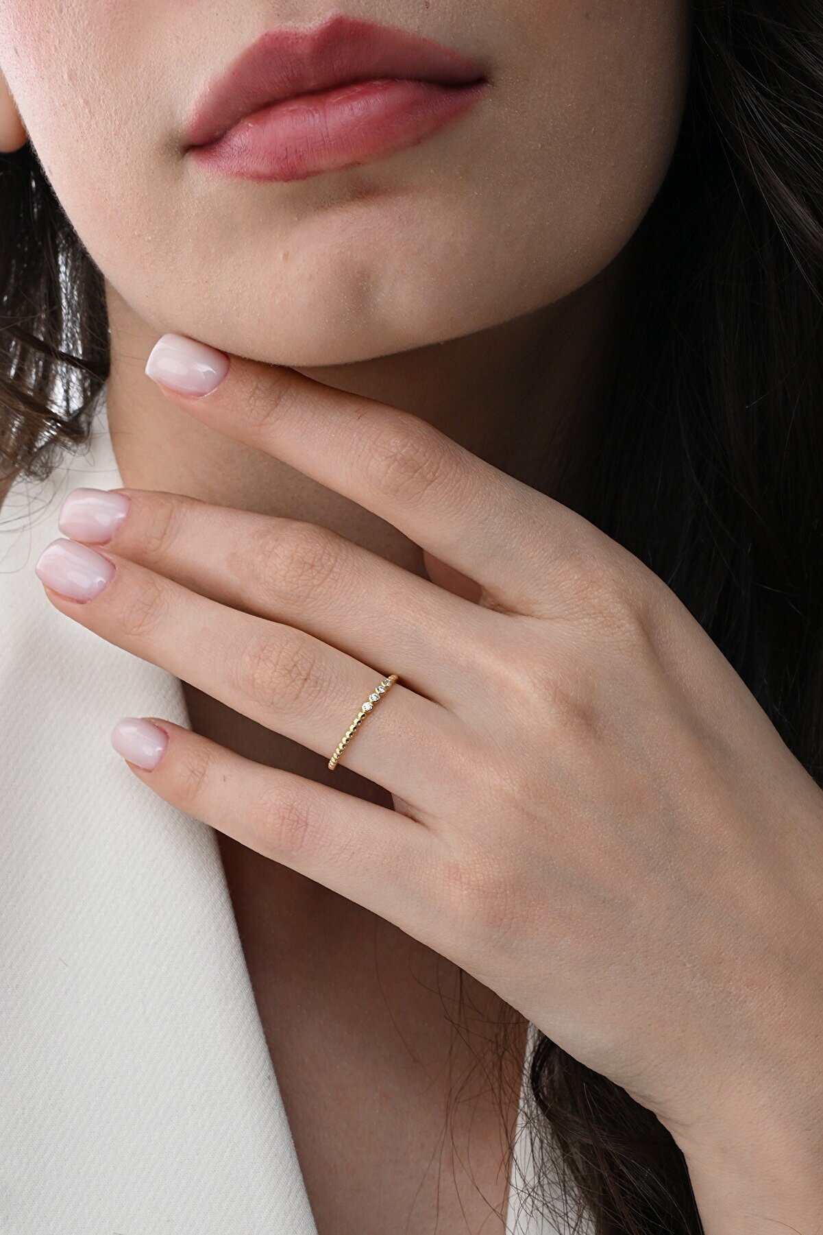 Söğütlü Silver Gümüş Altın Yaldızlı Zirkon Taşlı Linea Yüzük