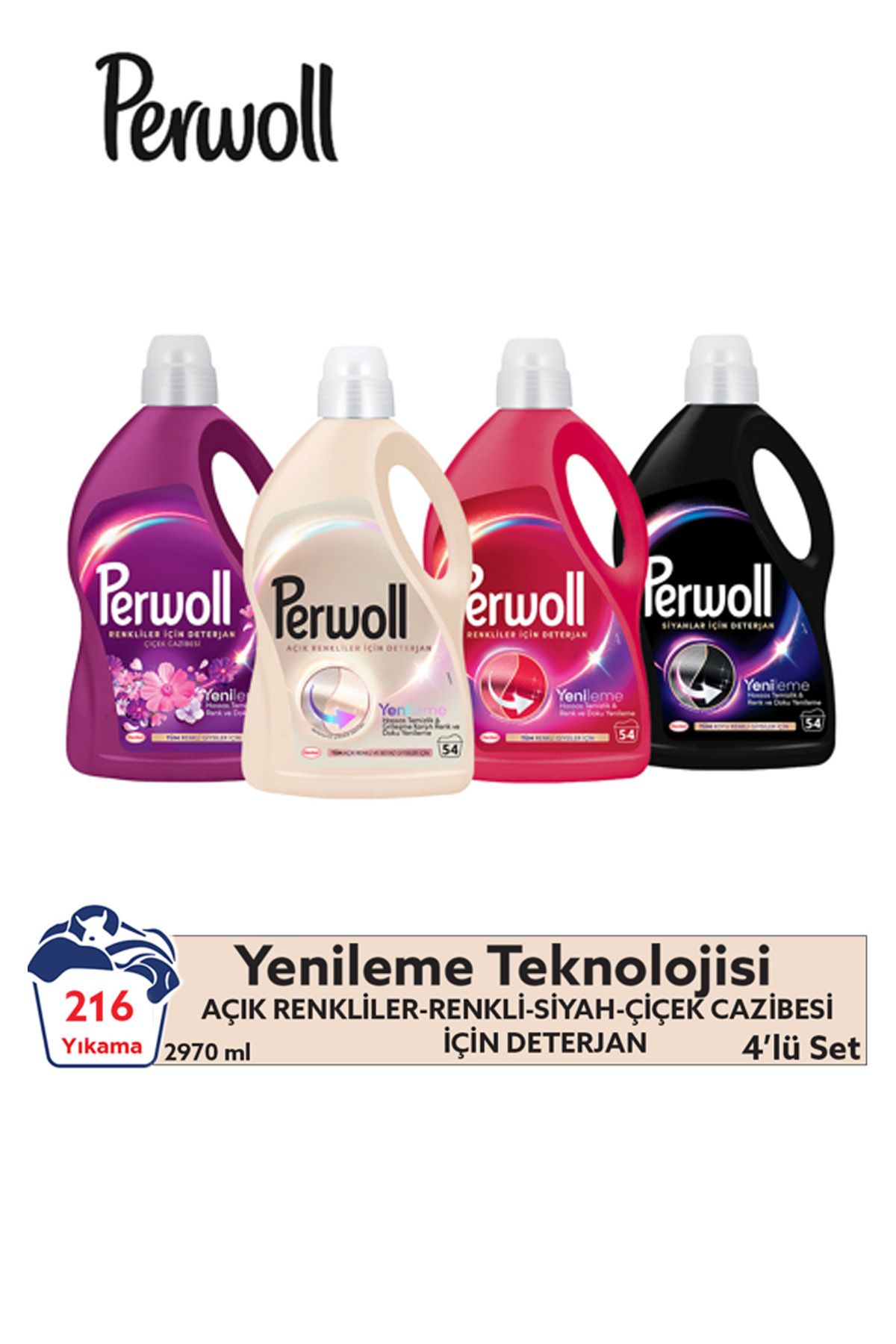 Perwoll Sıvı Çamaşır Deterjanı Hassas 4x2.97L (212 Yıkama) – Siyah, Renkli ve Açık Renkler ve Çiçek Cazibesi