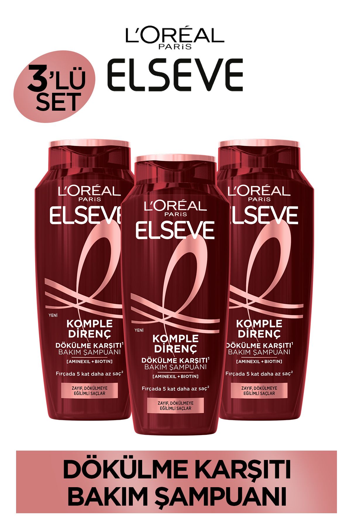 Elseve Komple Direnç Dökülme Karşıtı Şampuan 300 ml 3'lü Set