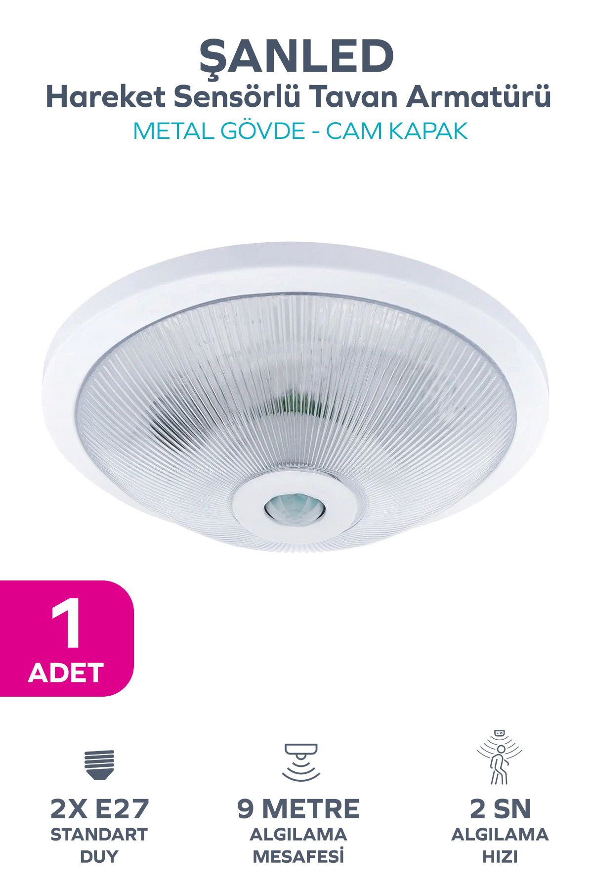 ŞANLEDCFR Sensörlü Tavan 360° Hareket Sensörlü Tavan Armatürü Çift duylu Lamba Glop-1 ADETTİR