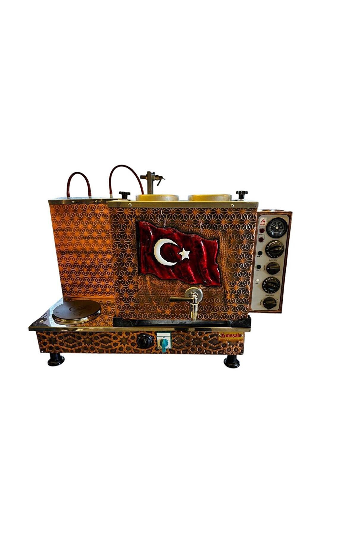 2 Demlikli Antik Bakır Türk Bayraklı Full Elektrikli Çay Kazanı