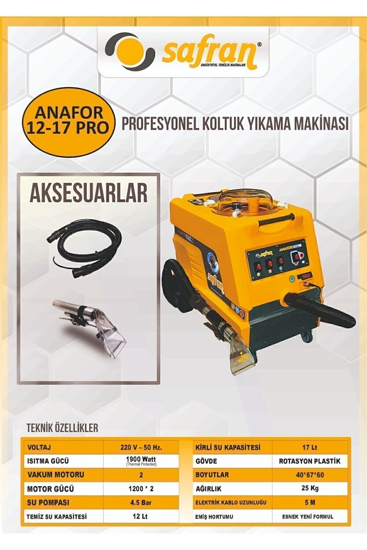 Anafor Safran 12/17 Pro Koltuk _197 Döşeme Yıkama Makinası