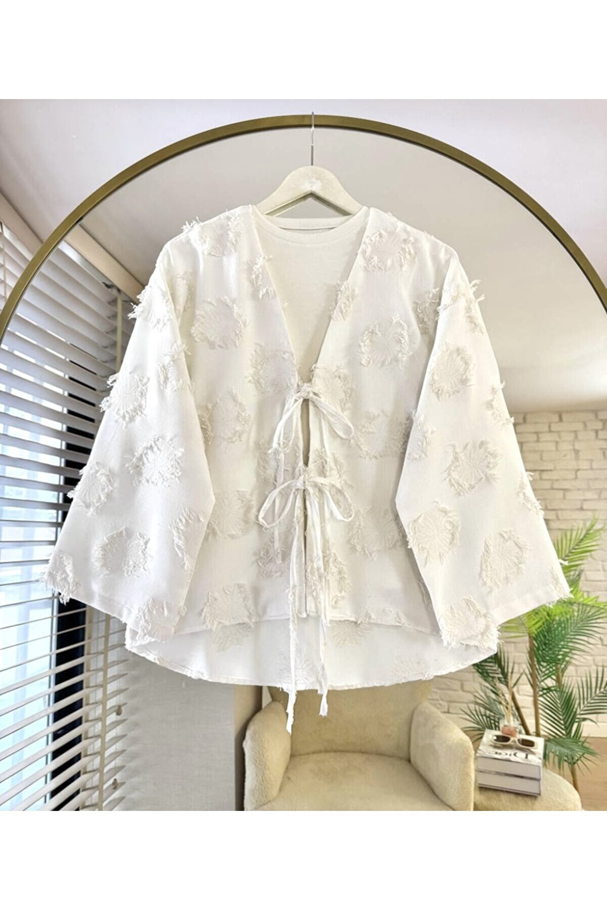 AÈC PRIVÈ Kadın Yazlık Müslin Kimono Gömlek 7777 - Bağlamalı Stilde