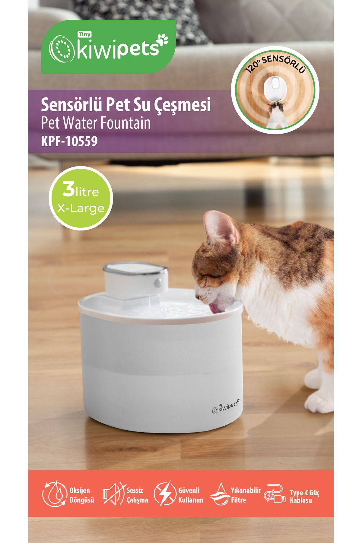 Kiwi Pets Sensörlü Kedi Köpek Su Pınarı 1 Metre Algılama Mesafeli Kpf-10559