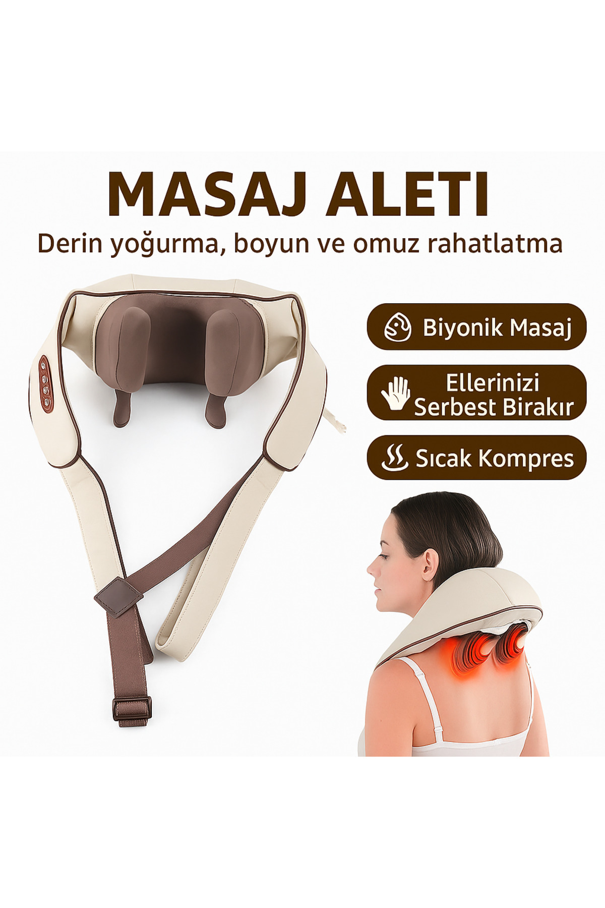 electroawm Isıtmalı Yoğurma Masaj Aleti - Boyun, Omuz ve Sırt İçin Elektrikli Masaj Cihazı