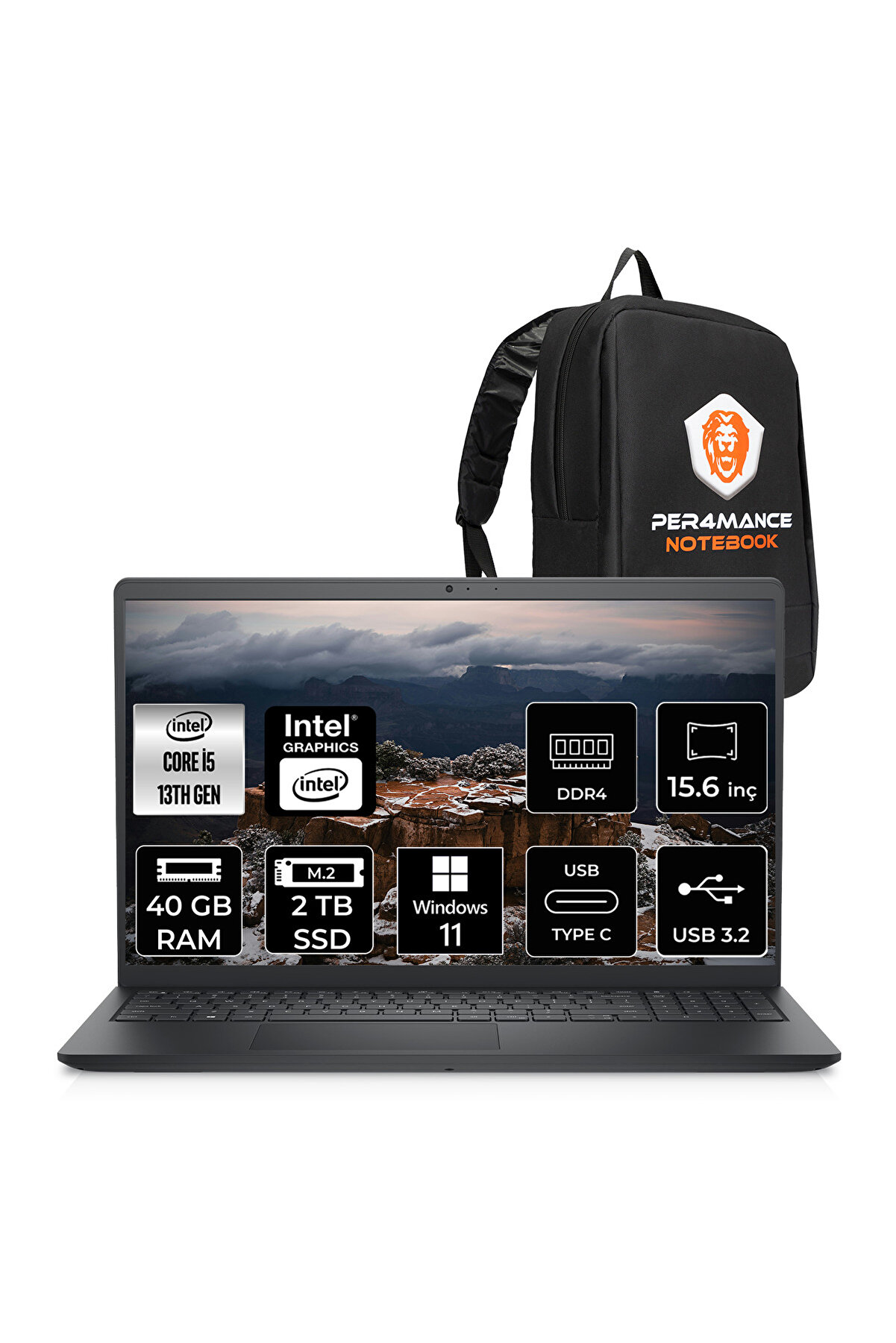 Inspiron 15 3530 i5 1334U 40GB 2TB SSD 15.6'' FHD 120Hz W11H Dizüstü Laptop _129 PER4 ÇANTA