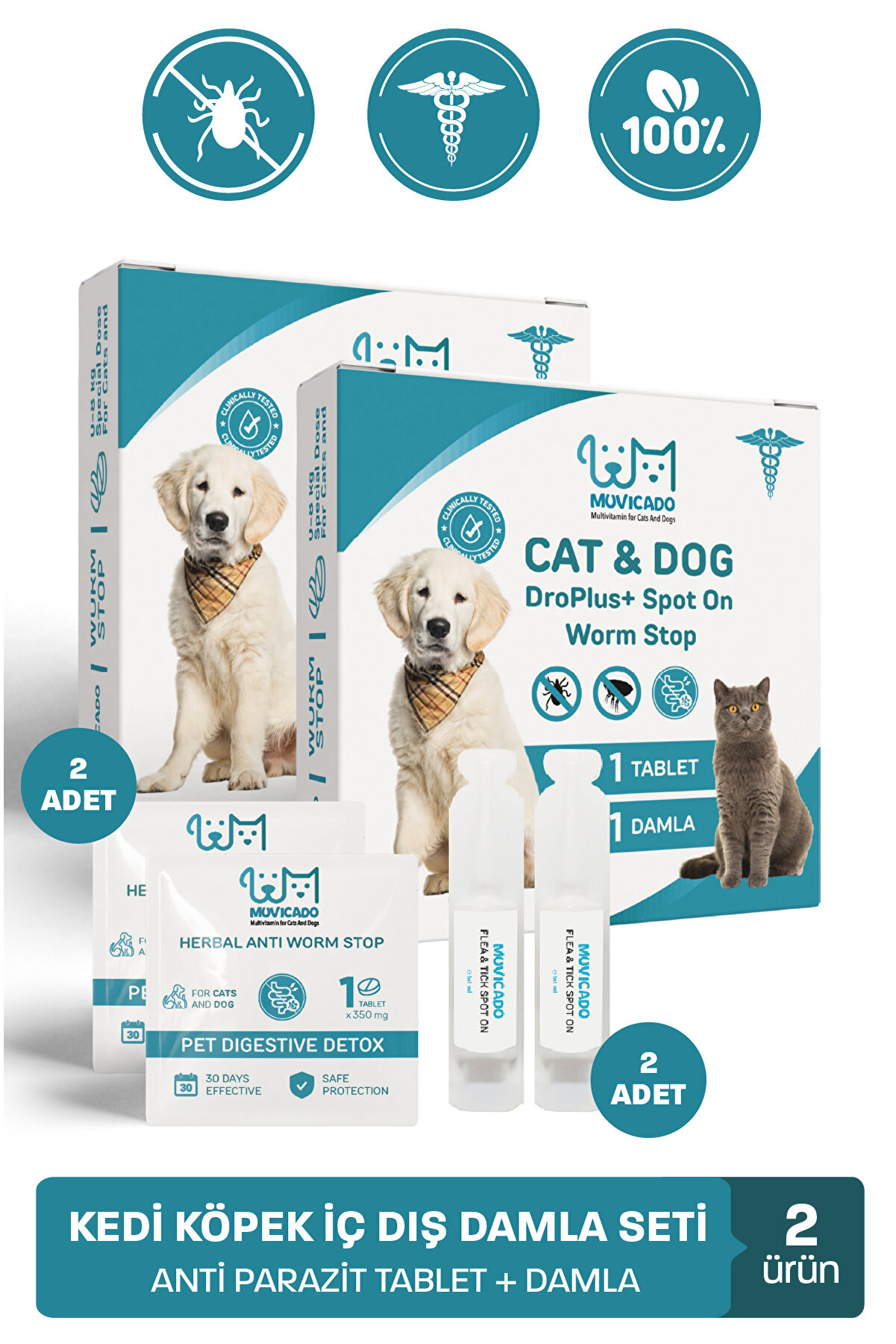 Muvicado İc Dis Parazit Kedi Pire Kene Damlası Köpek İç Dış Damla