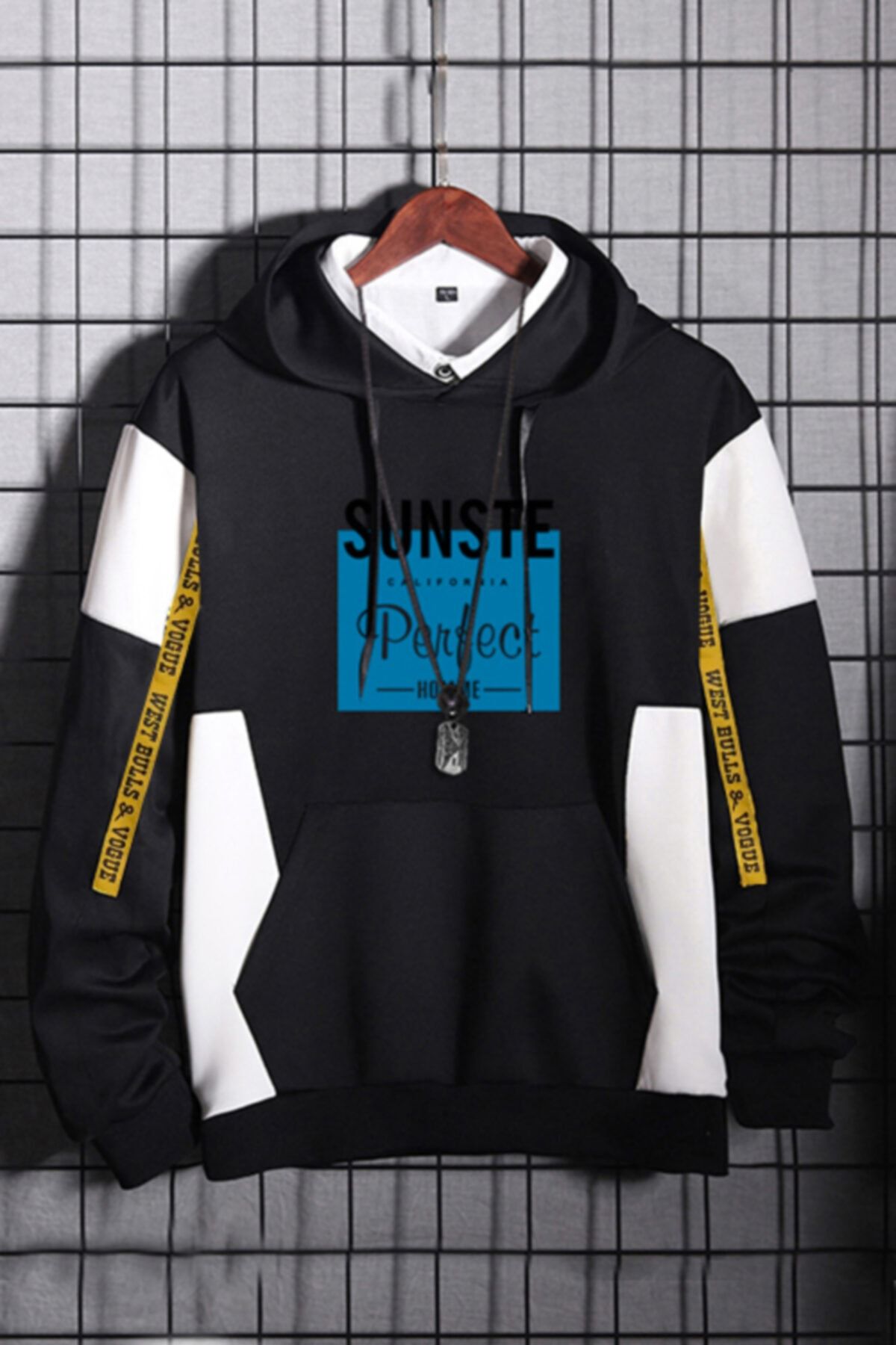 WEST BULLS California Unisex Oversize Siyah %100 Pamuk Kapüşonlu Baskılı Sweatshirt