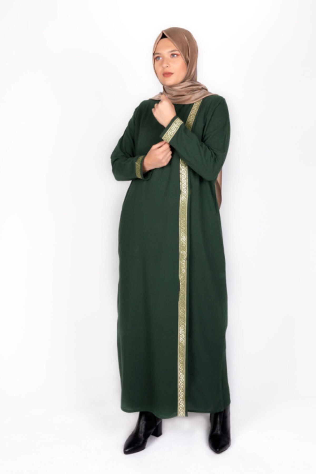 Genel Markalar Kadın Şile Bezi Haki Yeşil Ferace Veya Namaz Elbisesi