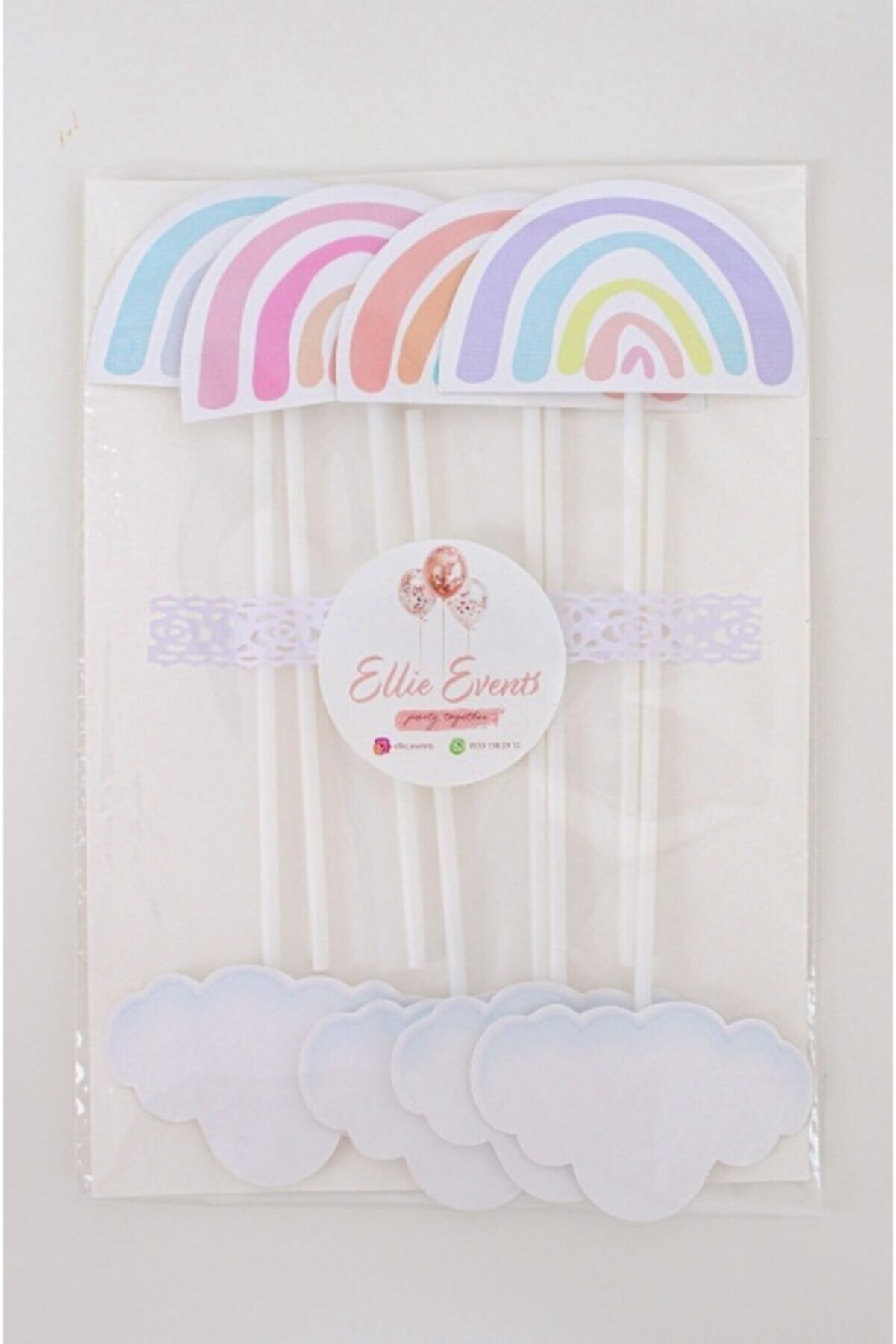 Ellie Events Rainbow - Gökkuşağı Cupcake Süsü 8'li