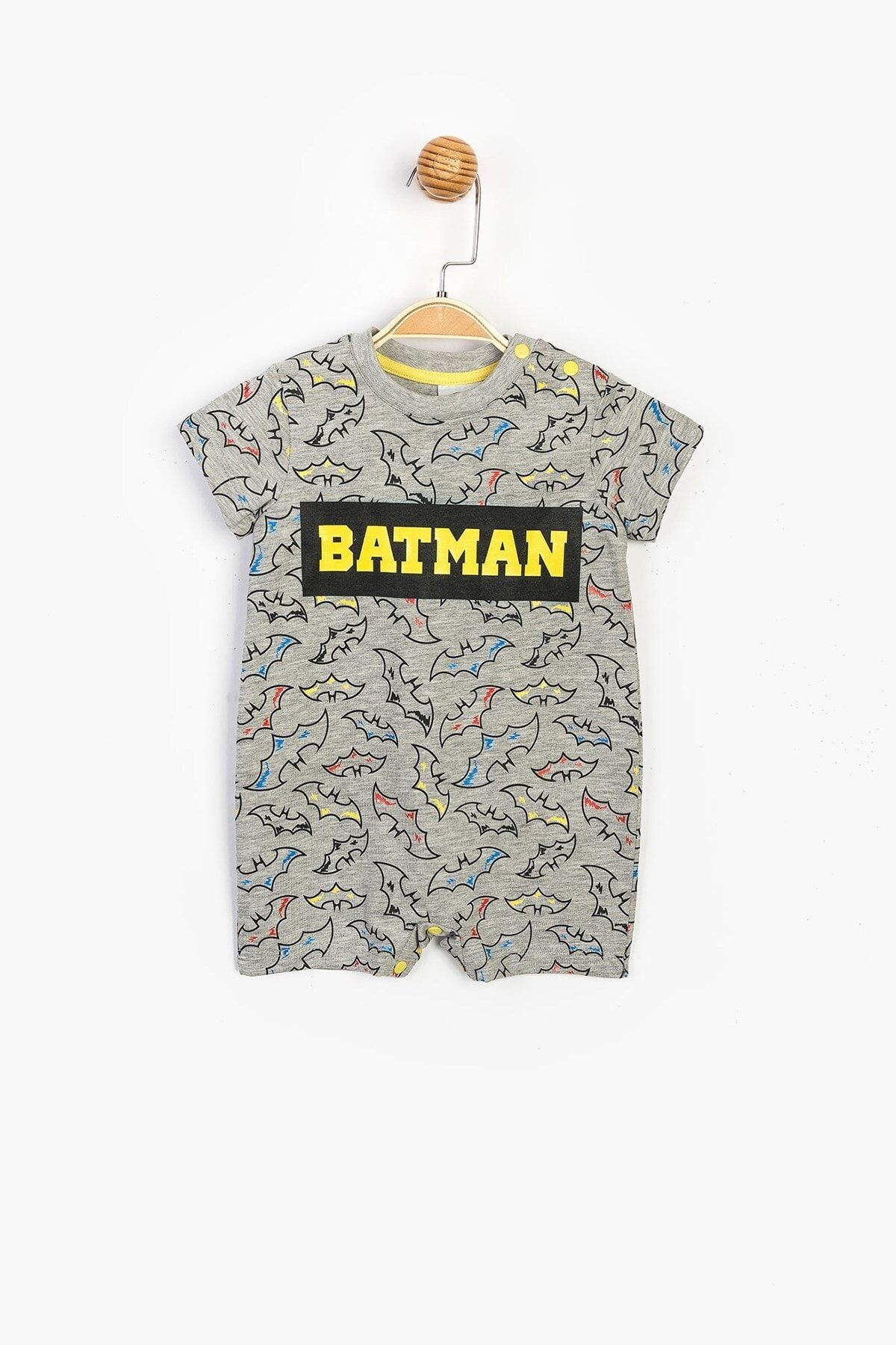 Disney Baby Batman Erkek Bebek Gri Pamuklu Kısa Şort Tulum SUM-15580