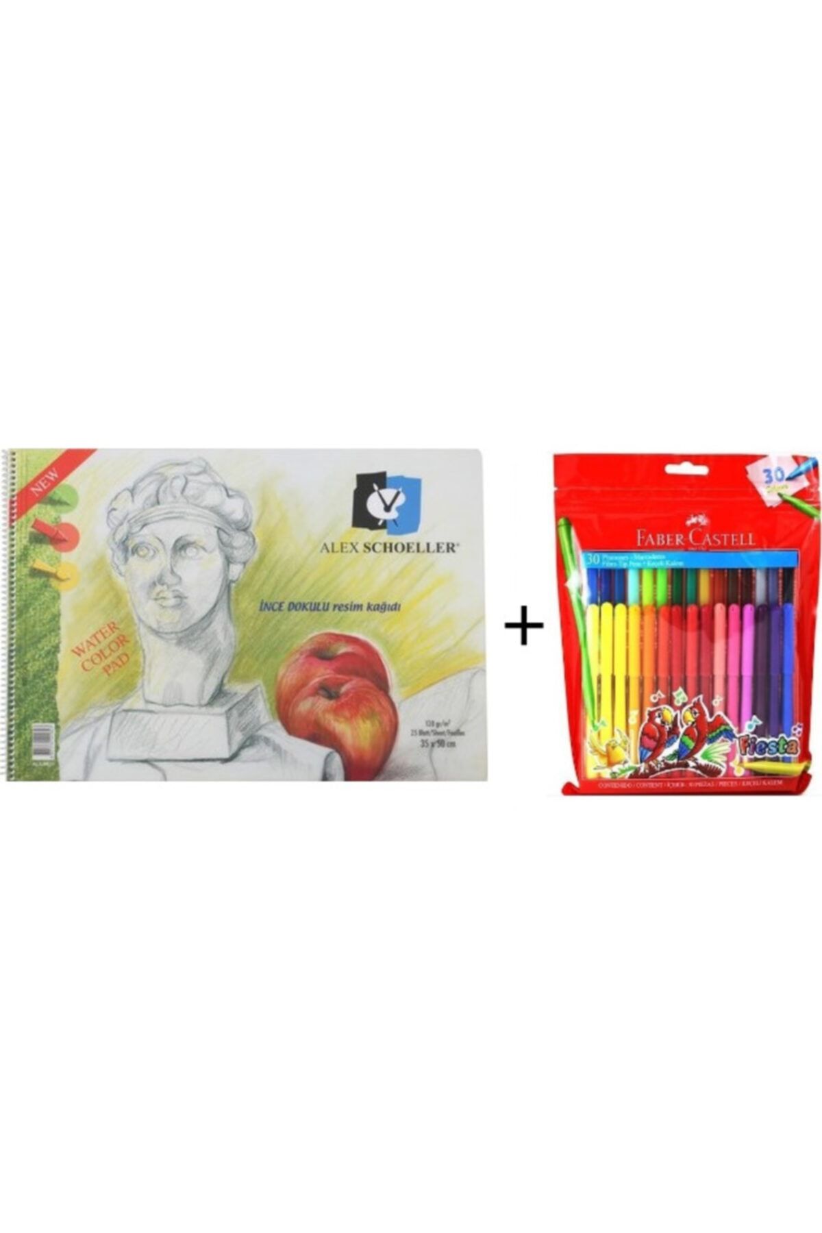 Schoellershammer Resim Defteri 25*35 120 Gr + Faber Castell Fiesta 30 Renk Keçeli Kalem