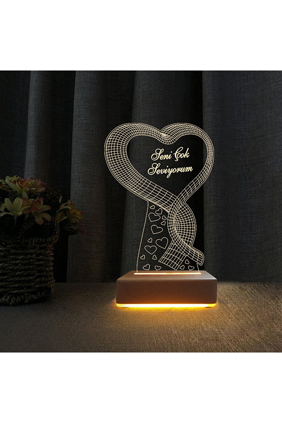 Vipyol Tek Kalp Gece Lambası Seni Seviyorum Yazılı Sevgili Hediyesi Lamba